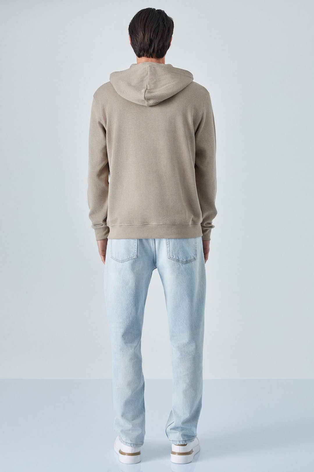 SUSTAINY Erkek Oversize Kapüşonlu Uzun Kollu Vizon Sweatshirt