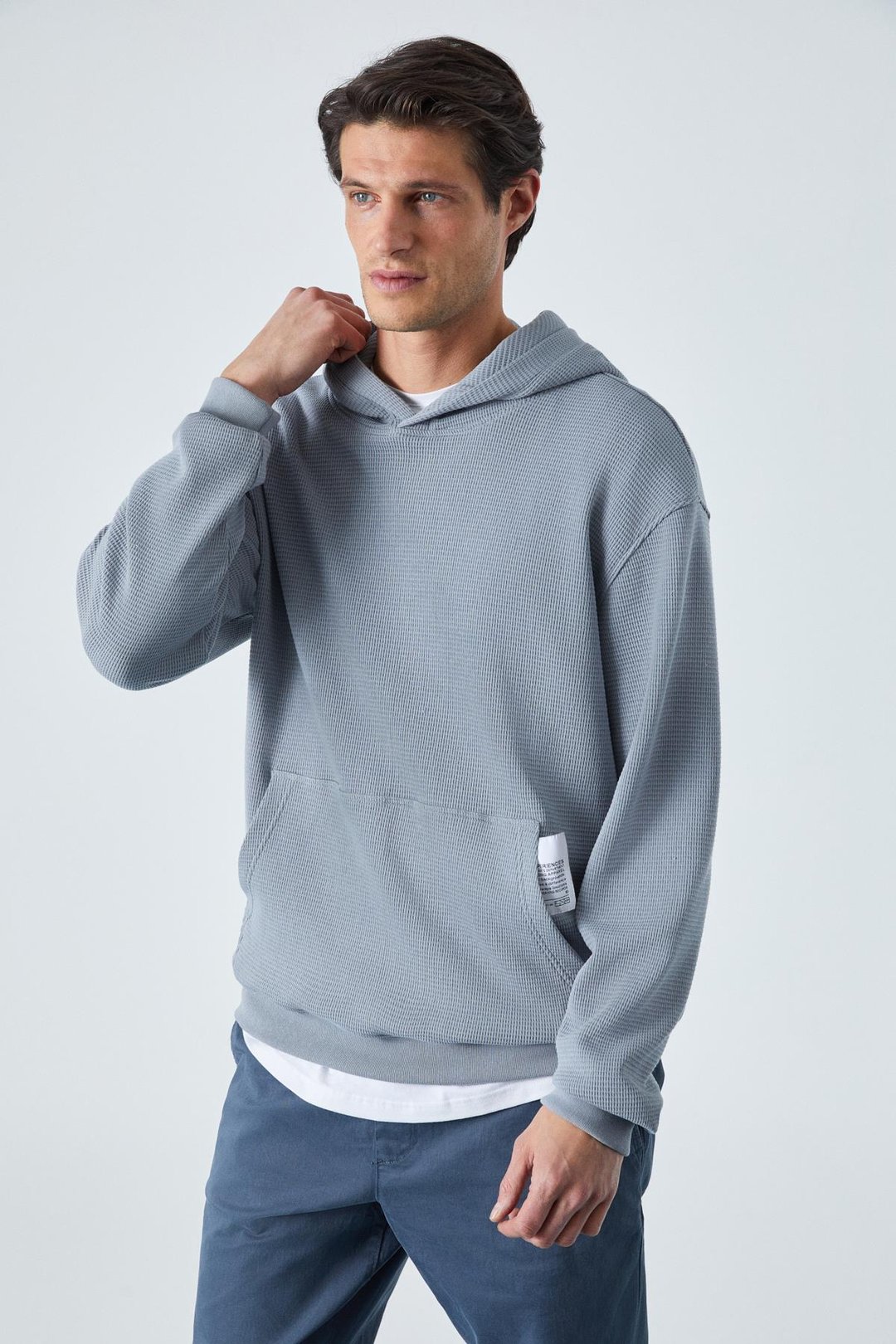 SUSTAINY Erkek Oversize Kapüşonlu Uzun Kollu Gri Sweatshirt