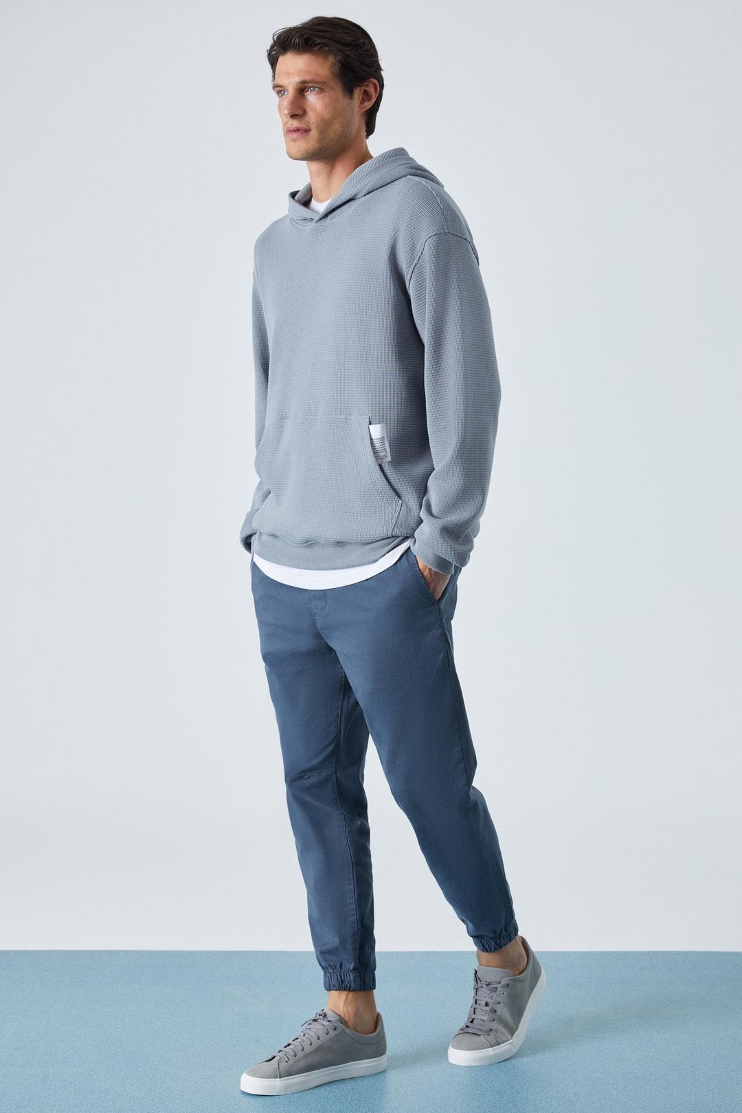 SUSTAINY Erkek Oversize Kapüşonlu Uzun Kollu Gri Sweatshirt