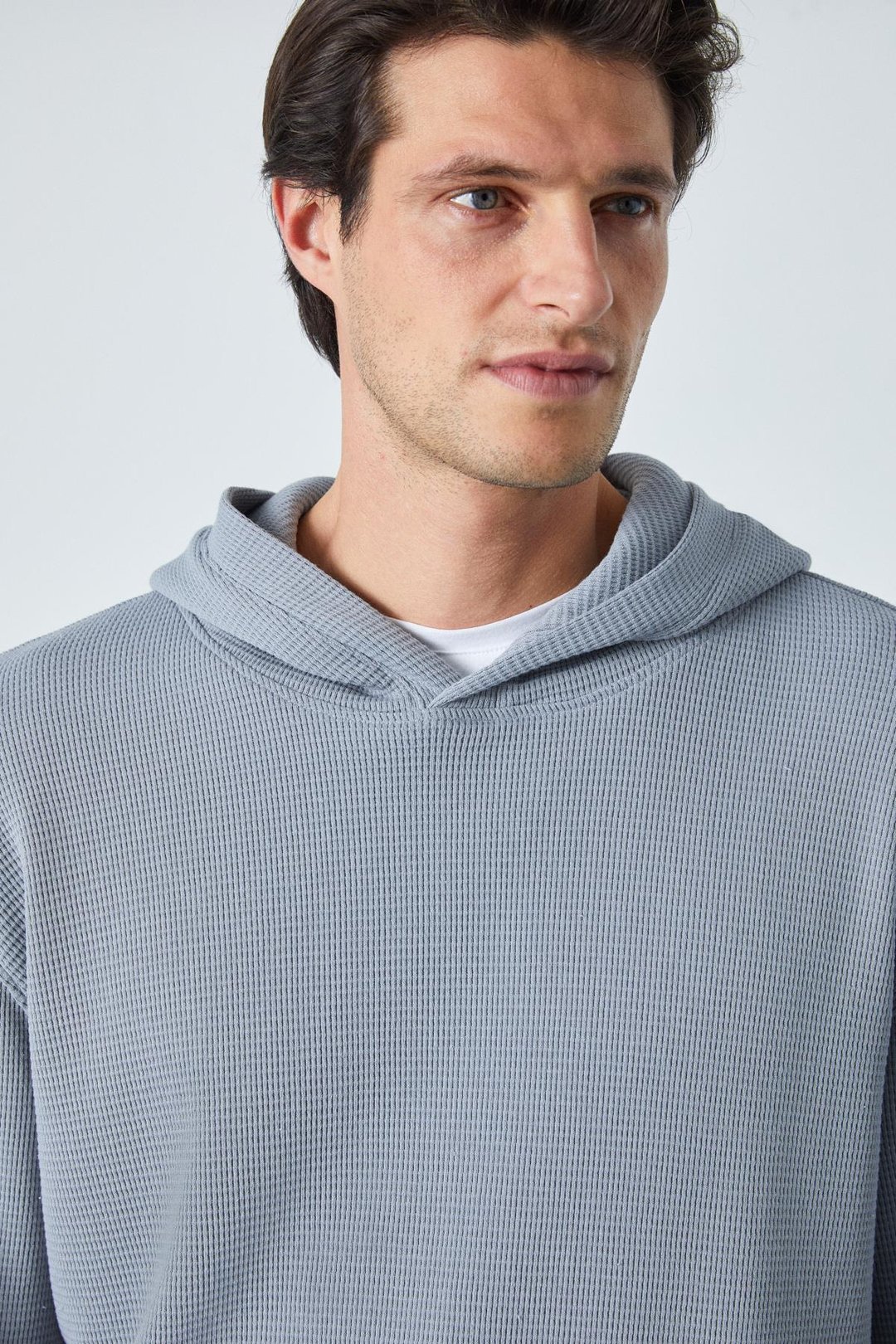 SUSTAINY Erkek Oversize Kapüşonlu Uzun Kollu Gri Sweatshirt