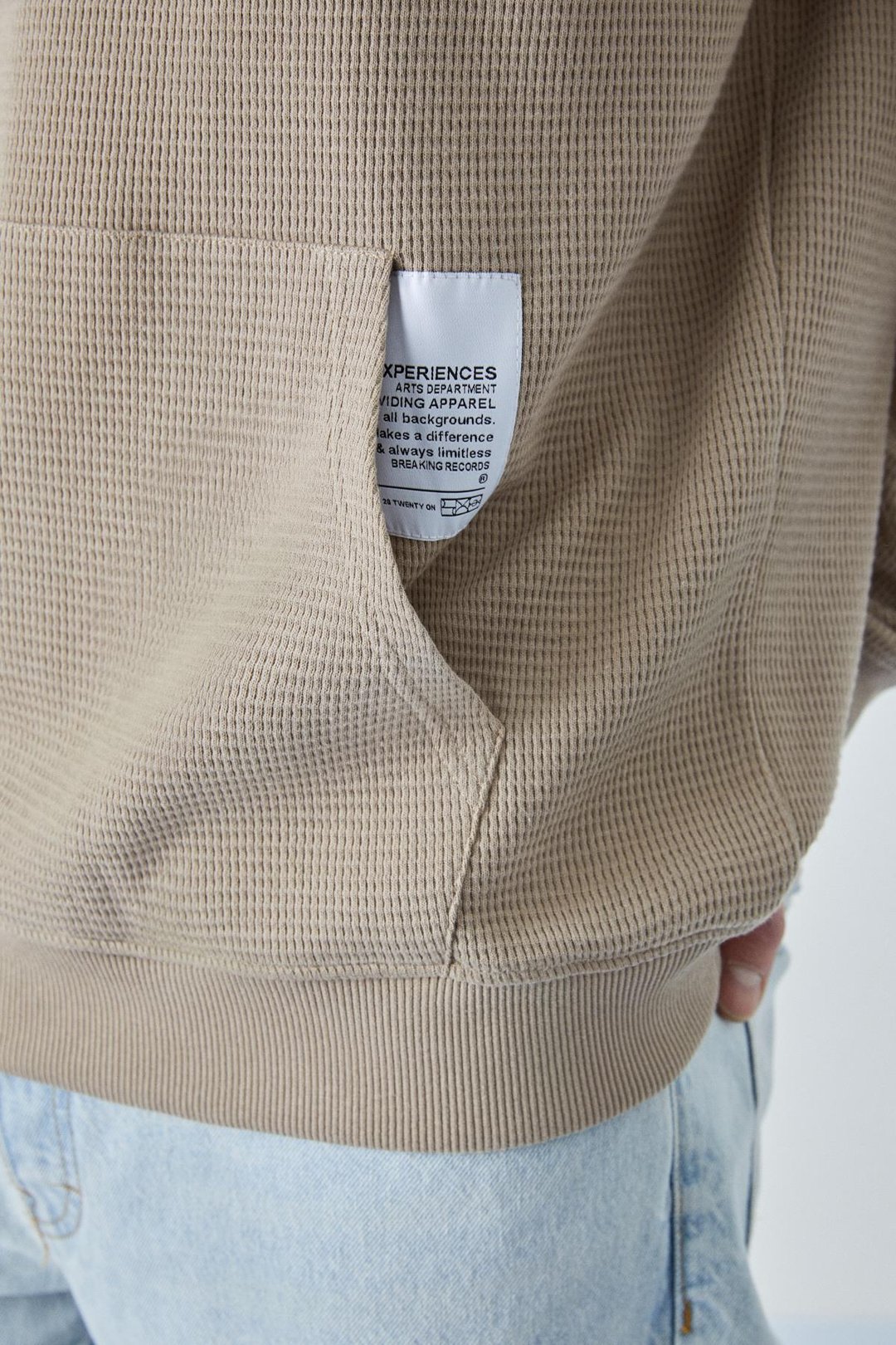 SUSTAINY Erkek Oversize Kapüşonlu Uzun Kollu Vizon Sweatshirt