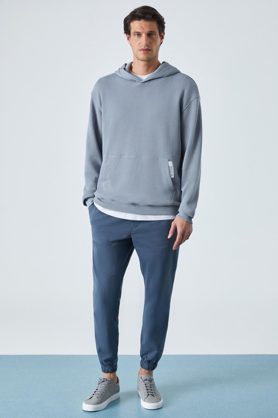 SUSTAINY Erkek Oversize Kapüşonlu Uzun Kollu Gri Sweatshirt