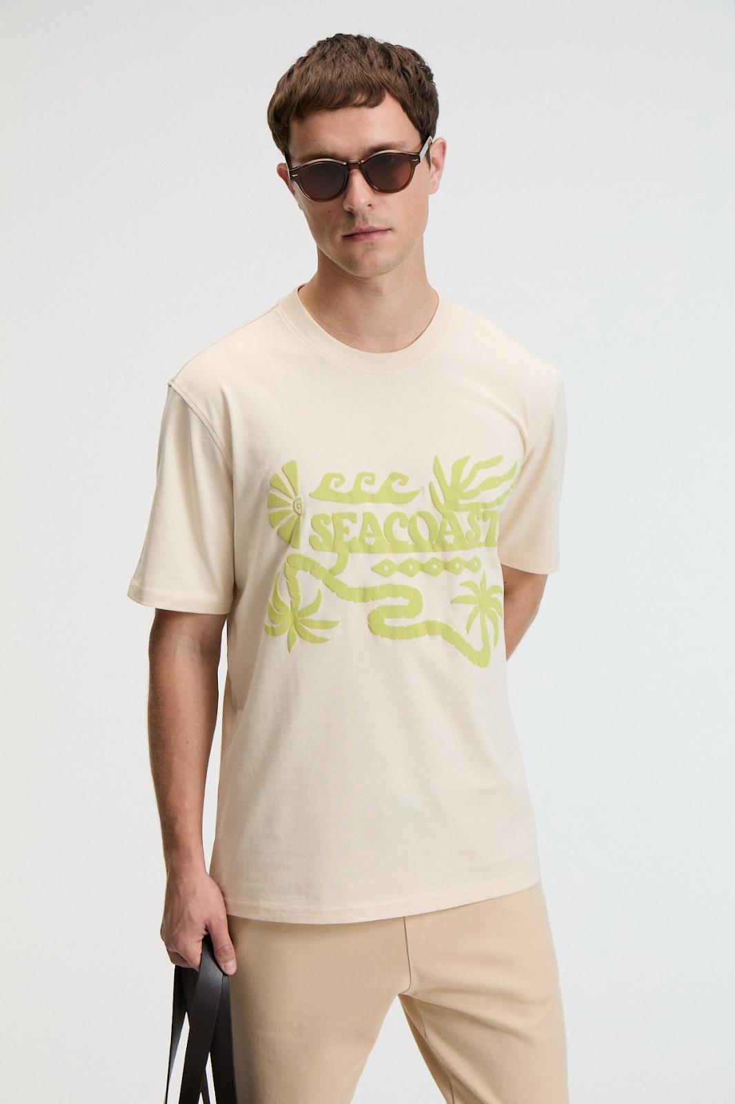 SWEET Erkek %100 Pamuk Oversize Fit Baskılı Kısa Kollu Yuvarlak Yakalı Vanilya T-Shirt