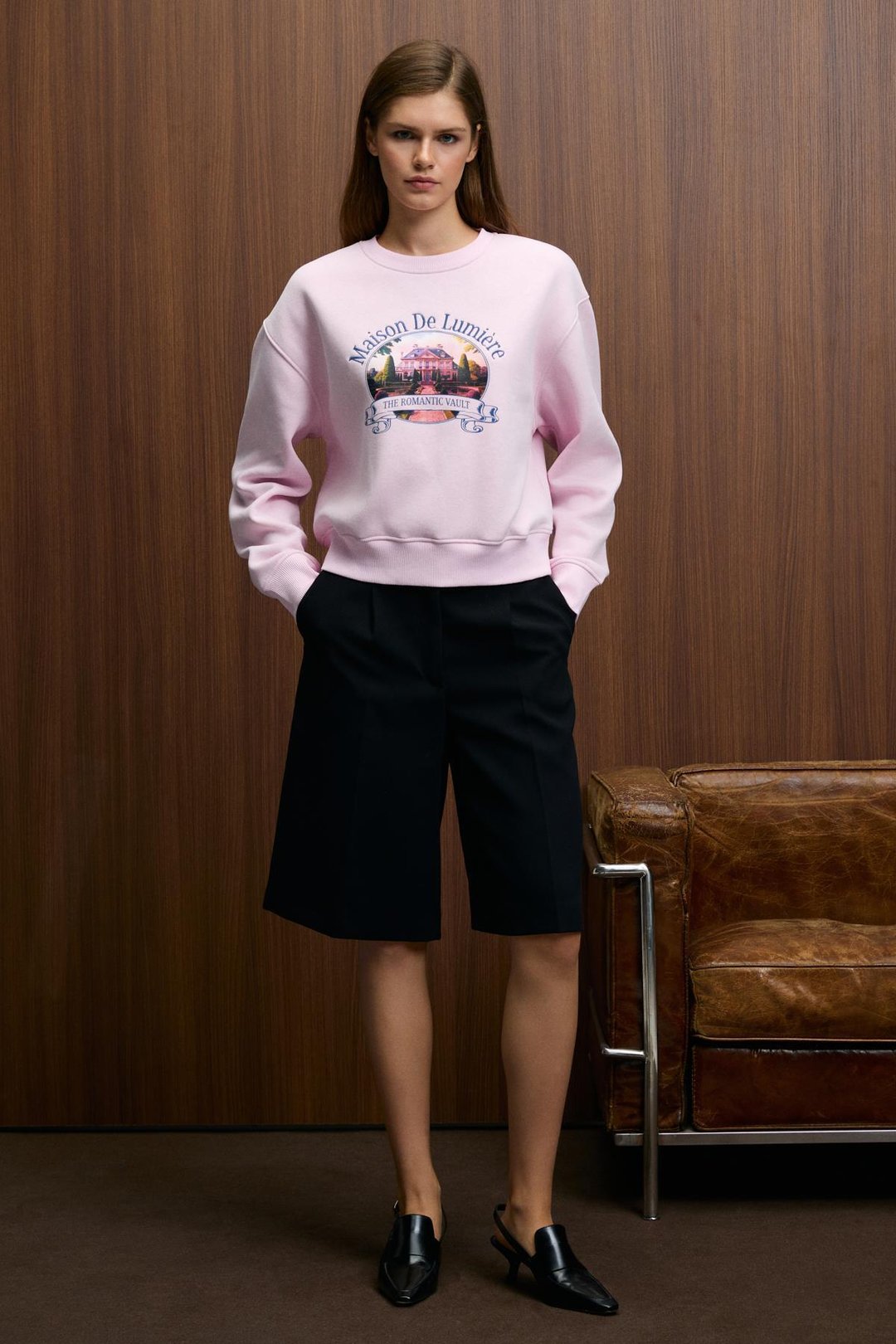 TALMERA Kadın Önü Baskılı Yuvarlak Yaka Pembe Sweatshirt