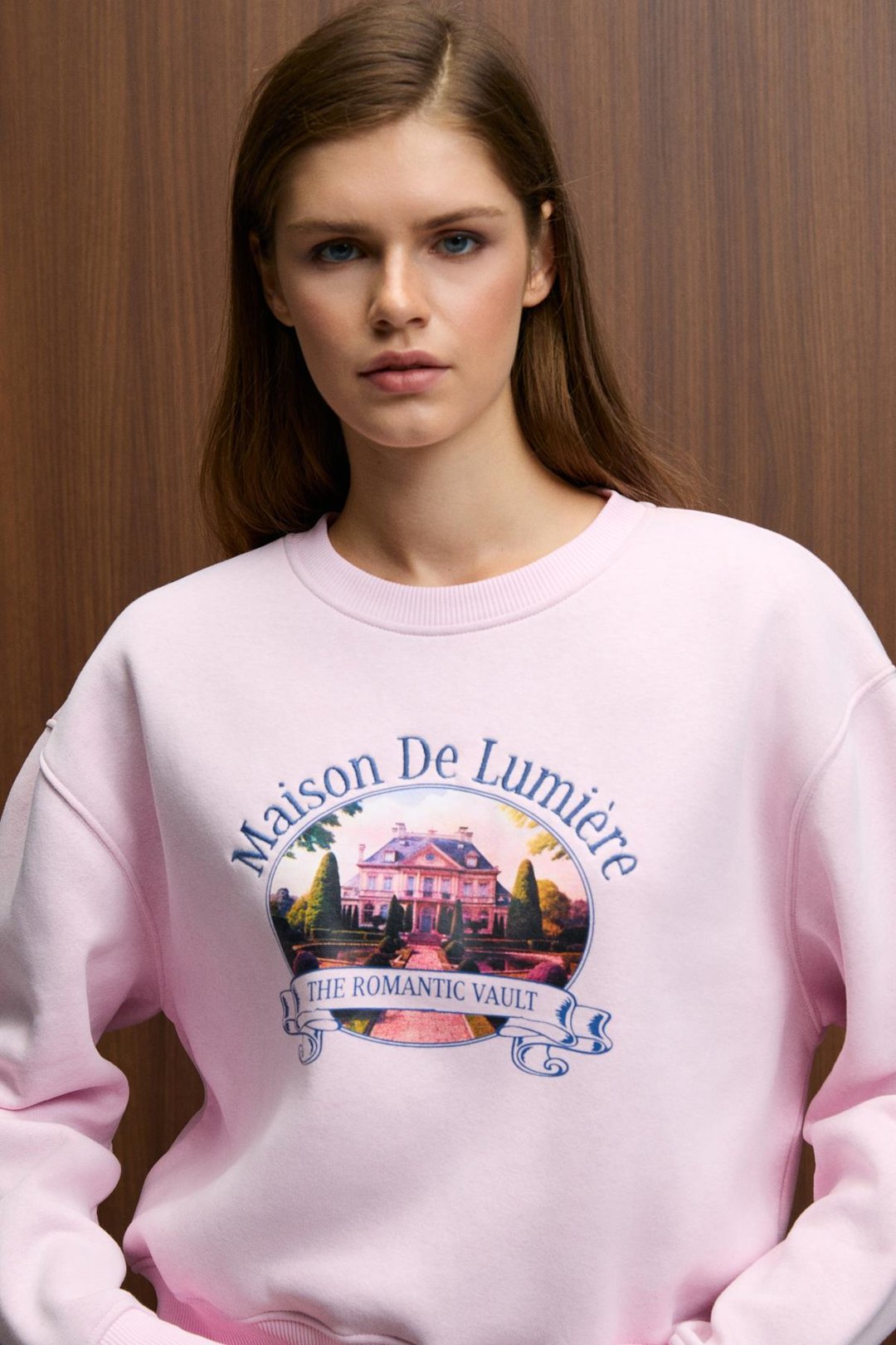 TALMERA Kadın Önü Baskılı Yuvarlak Yaka Pembe Sweatshirt