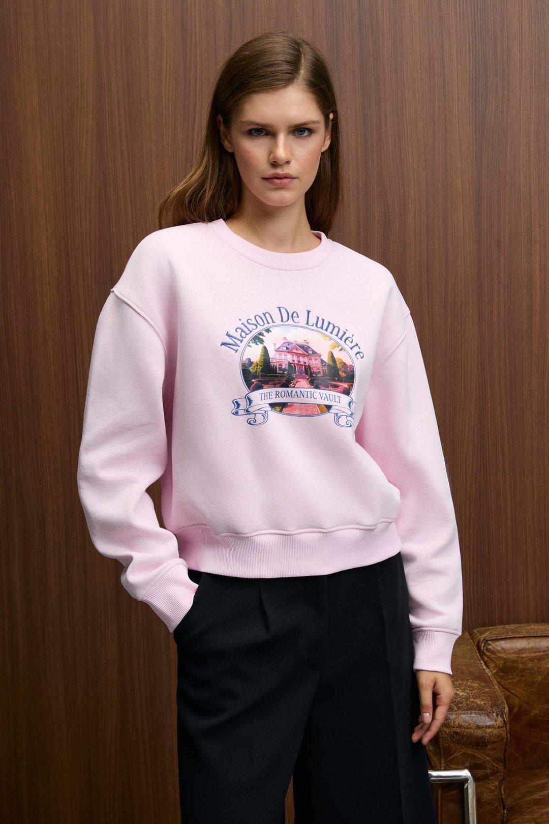 TALMERA Kadın Önü Baskılı Yuvarlak Yaka Pembe Sweatshirt