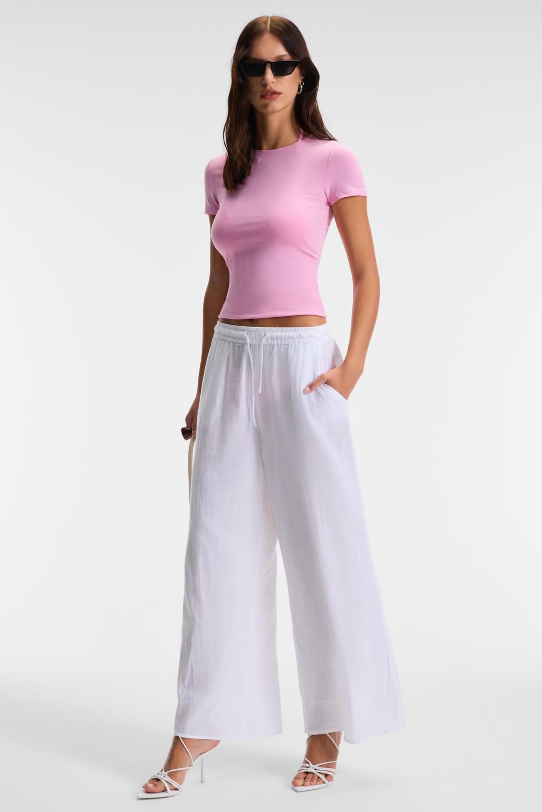 TARELIA Kadın Bisiklet Yaka Kısa Kollu Slim Pembe T-Shirt