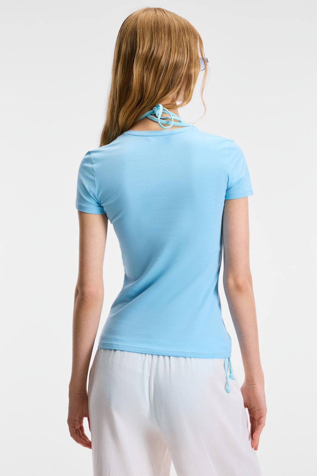 TARELIA Kadın Bisiklet Yaka Kısa Kollu Slim Mavi T-Shirt