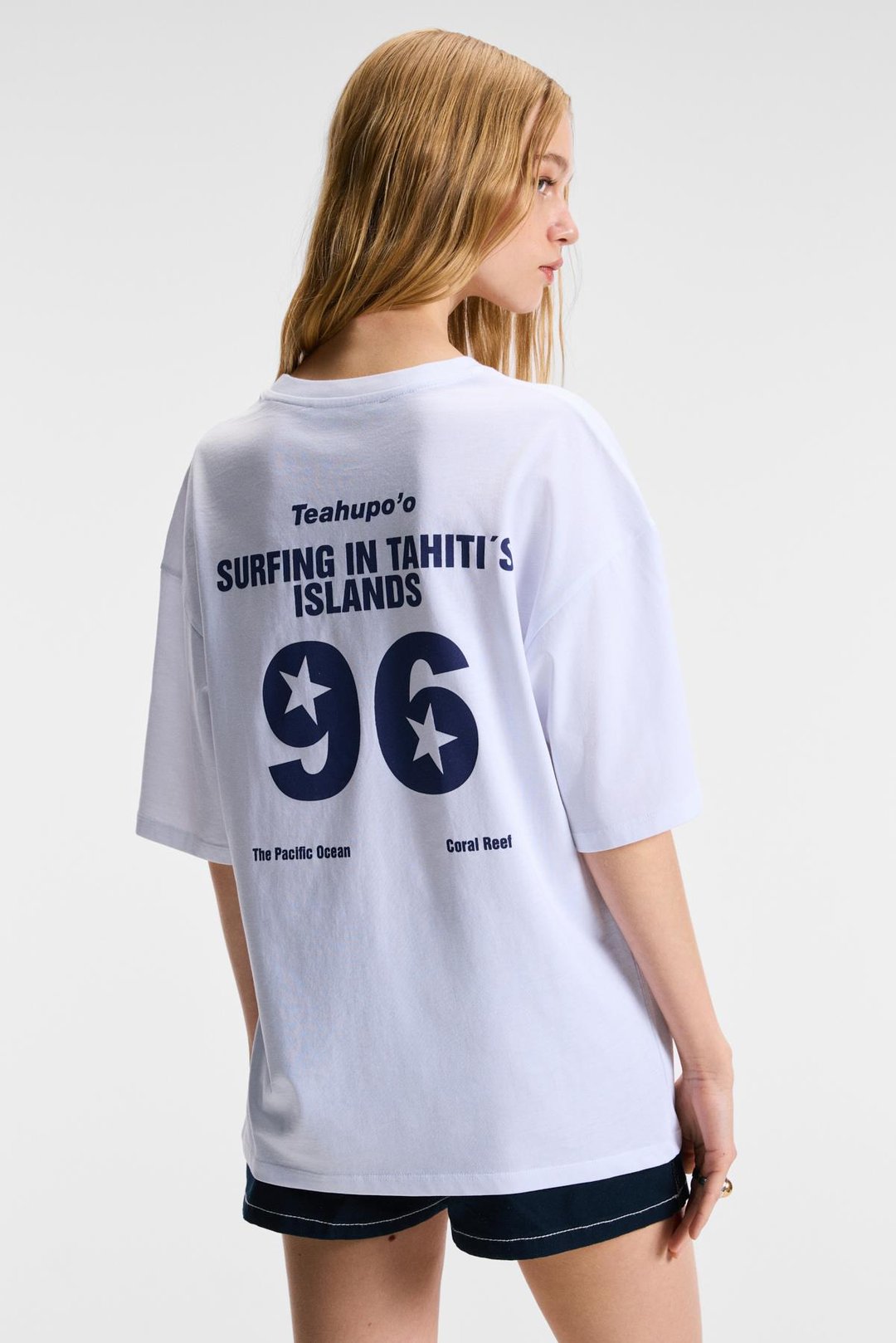 TAVENA Kadın %100 Pamuk Baskılı Oversize Fit Kısa Kollu Yuvarlak Yaka Beyaz T-Shirt