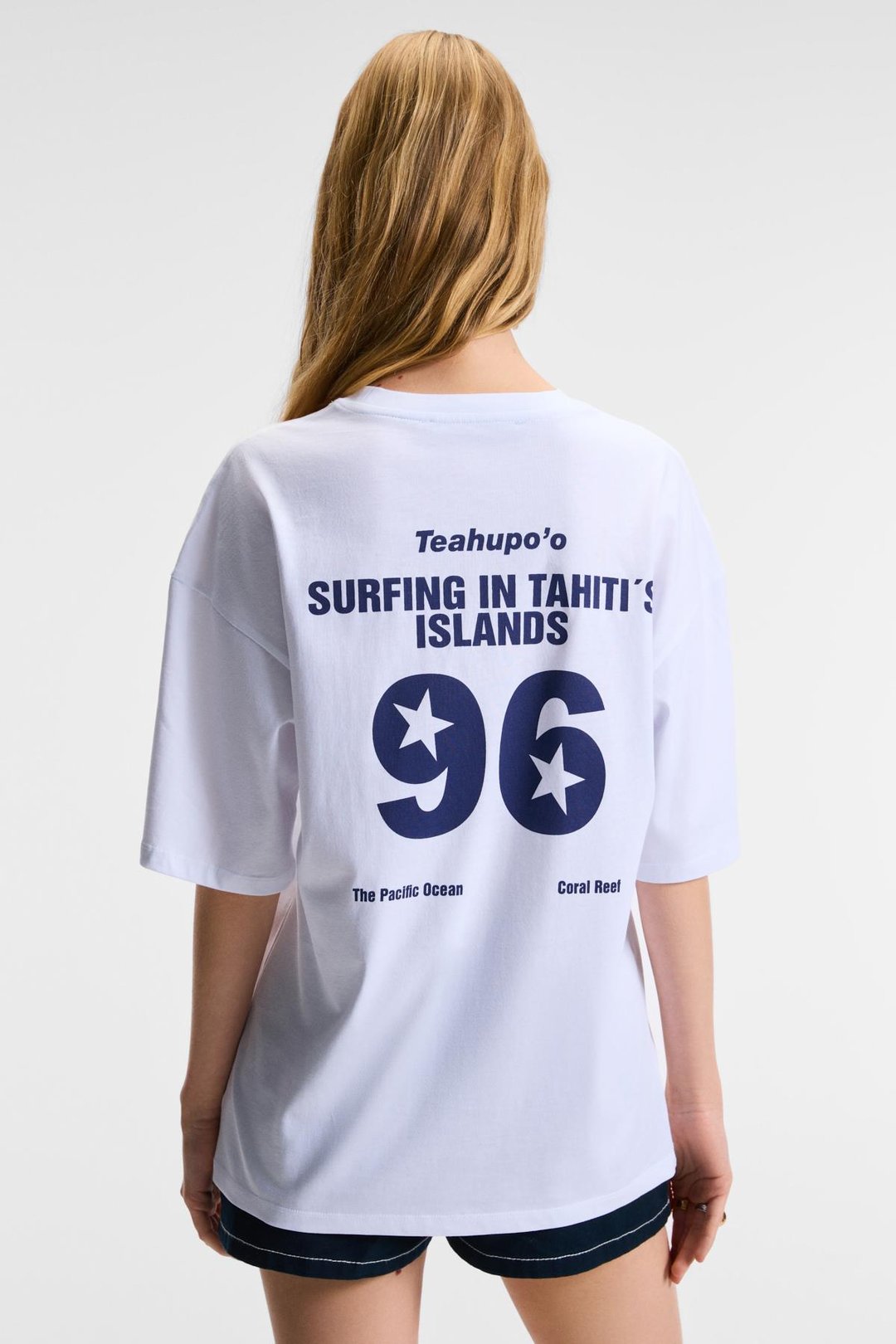 TAVENA Kadın %100 Pamuk Baskılı Oversize Fit Kısa Kollu Yuvarlak Yaka Beyaz T-Shirt