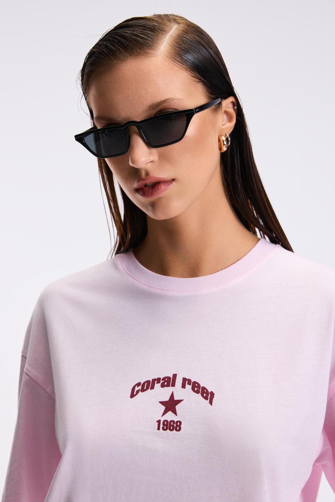 TAVENA Kadın %100 Pamuk Baskılı Oversize Fit Kısa Kollu Yuvarlak Yaka Pembe T-Shirt