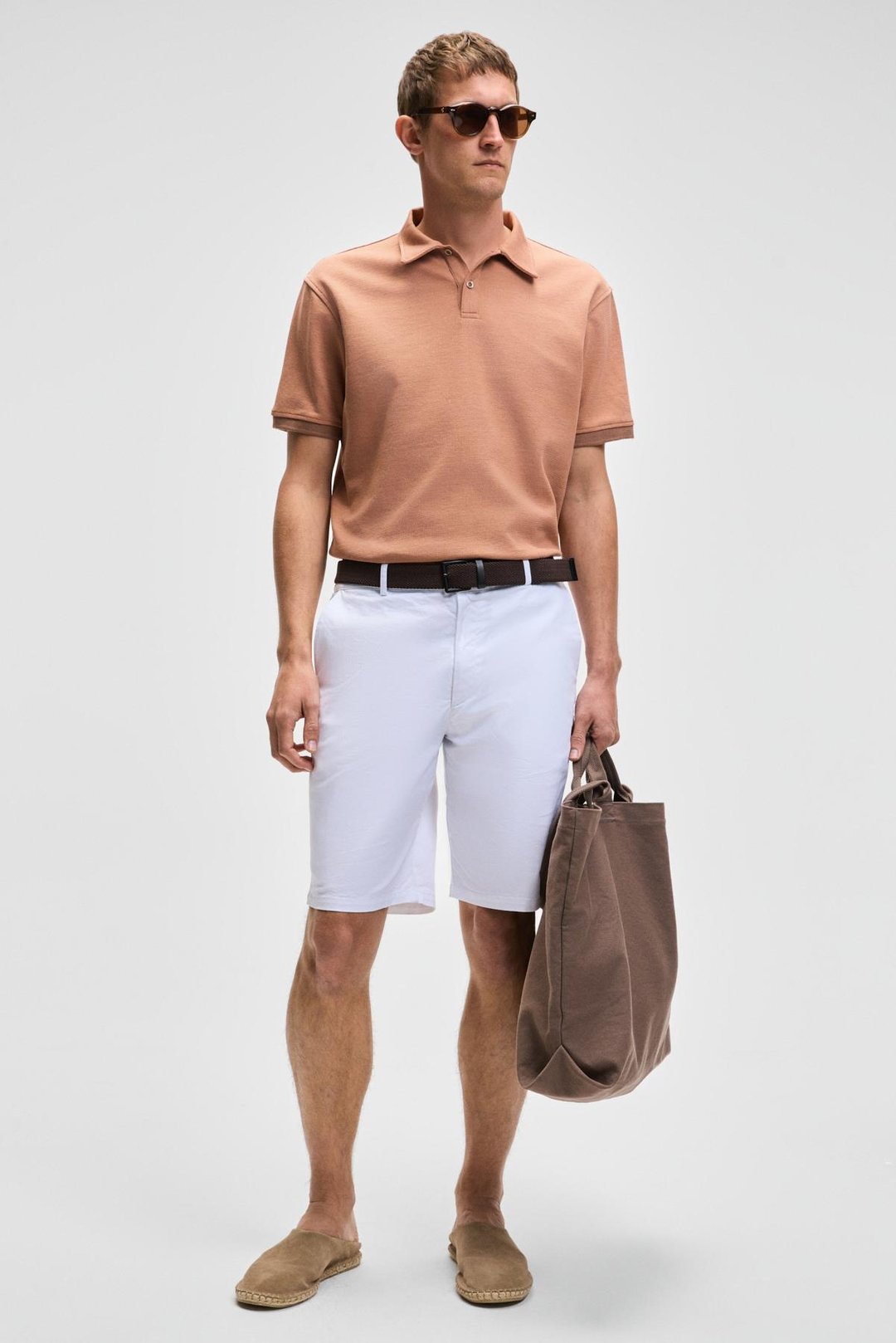 TEEMO Erkek Yanları Cepli Fermuarlı Likralı Slim Fit Beyaz Şort