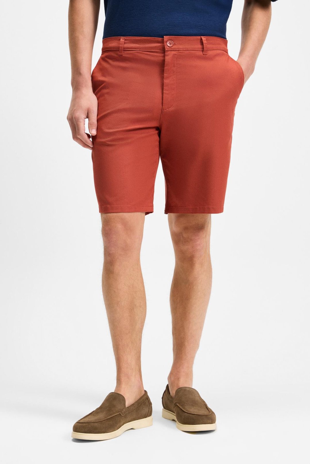 TEEMO Erkek Yanları Cepli Fermuarlı Likralı Slim Fit Kiremit Rengi Şort