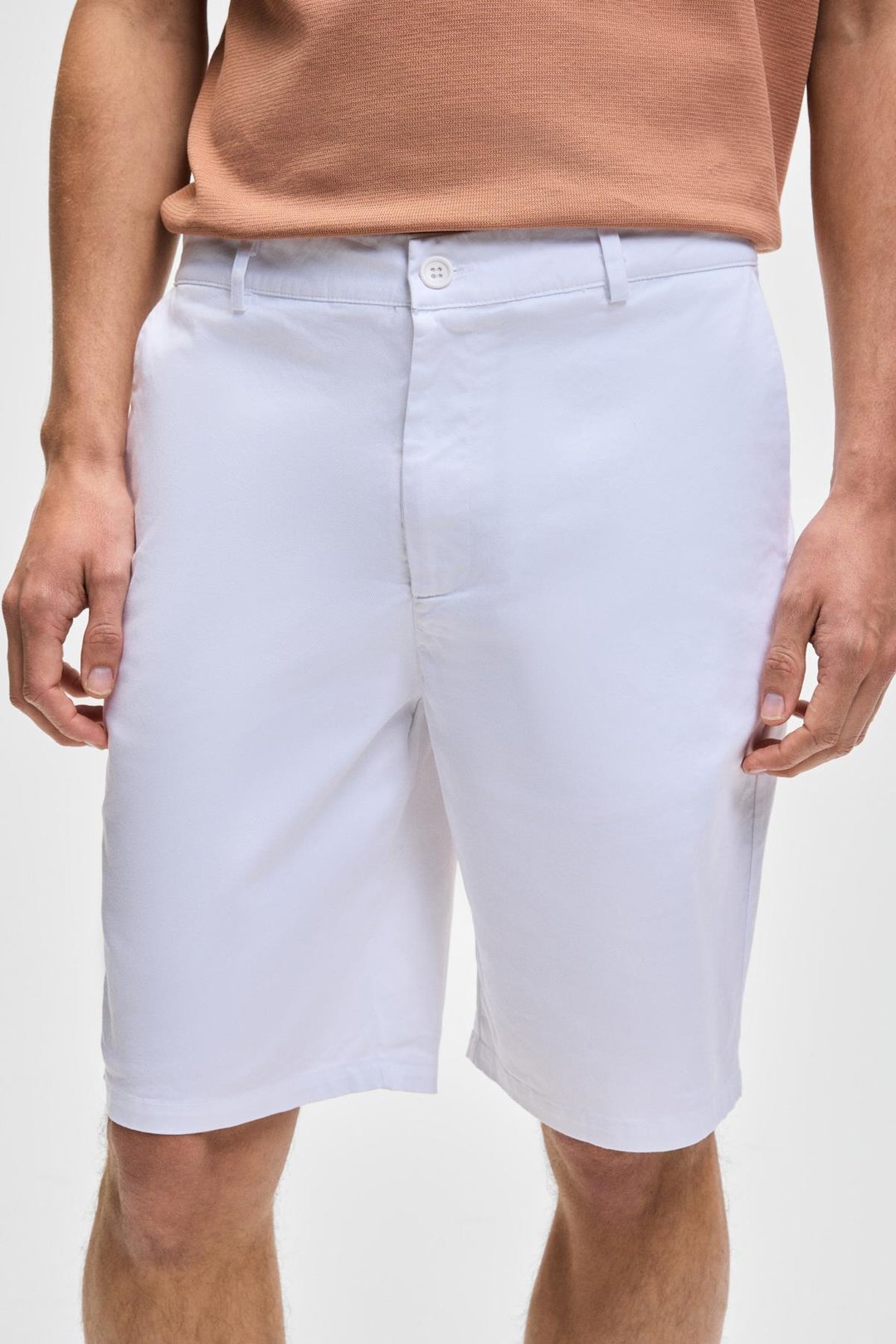 TEEMO Erkek Yanları Cepli Fermuarlı Likralı Slim Fit Beyaz Şort