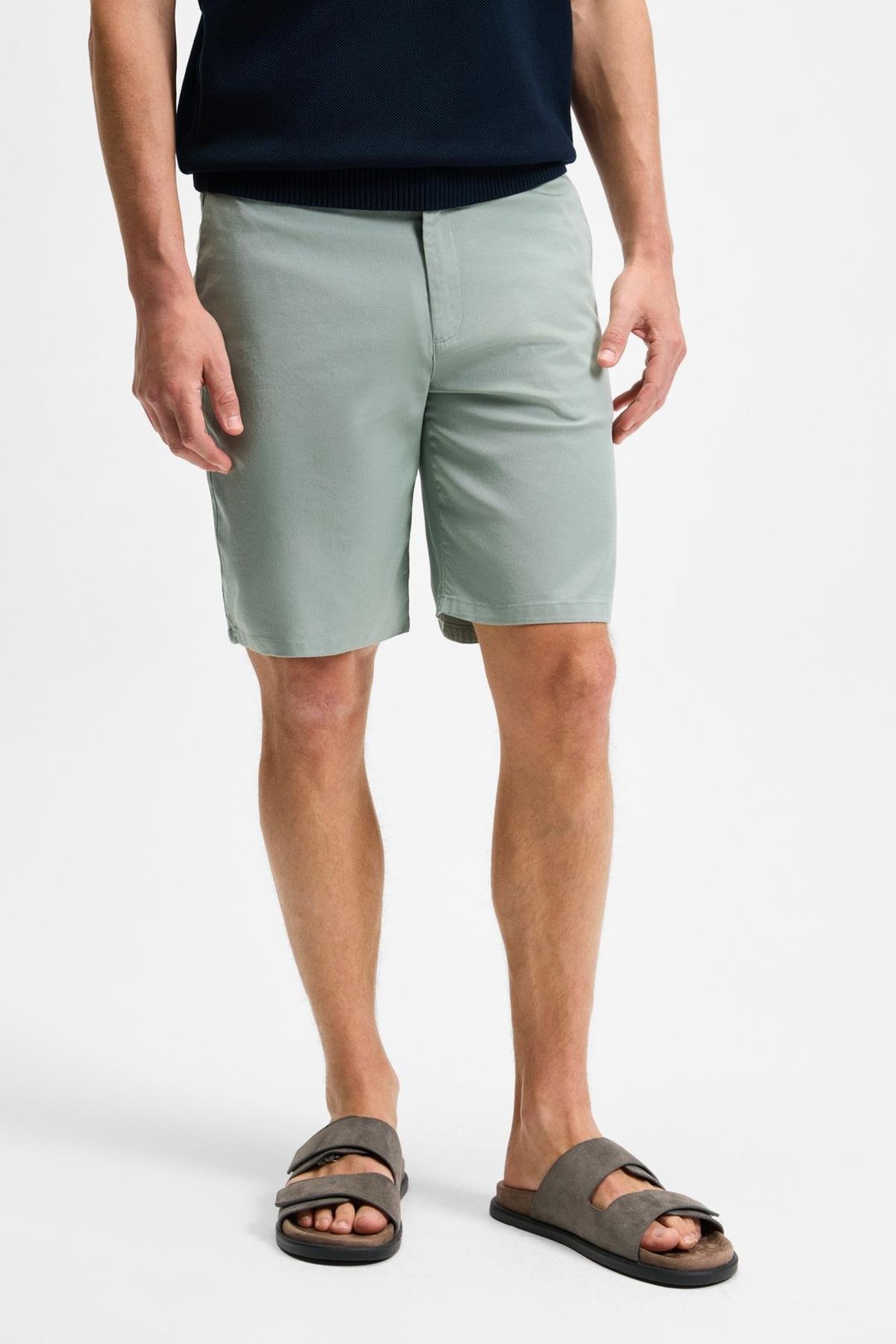 TEEMO Erkek Yanları Cepli Fermuarlı Likralı Slim Fit Yeşil Şort