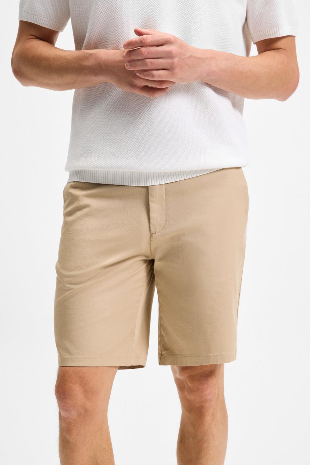 TEEMO Erkek Yanları Cepli Fermuarlı Likralı Slim Fit Bej Şort