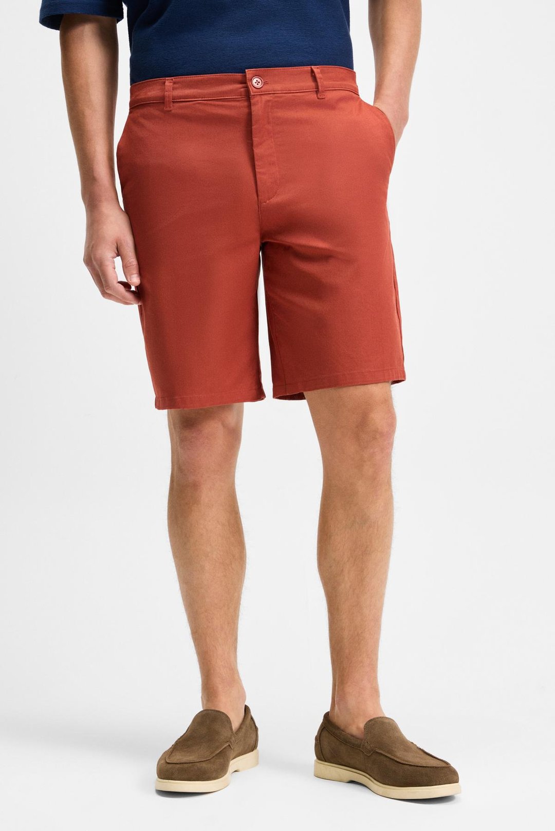 TEEMO Erkek Yanları Cepli Fermuarlı Likralı Slim Fit Kiremit Rengi Şort