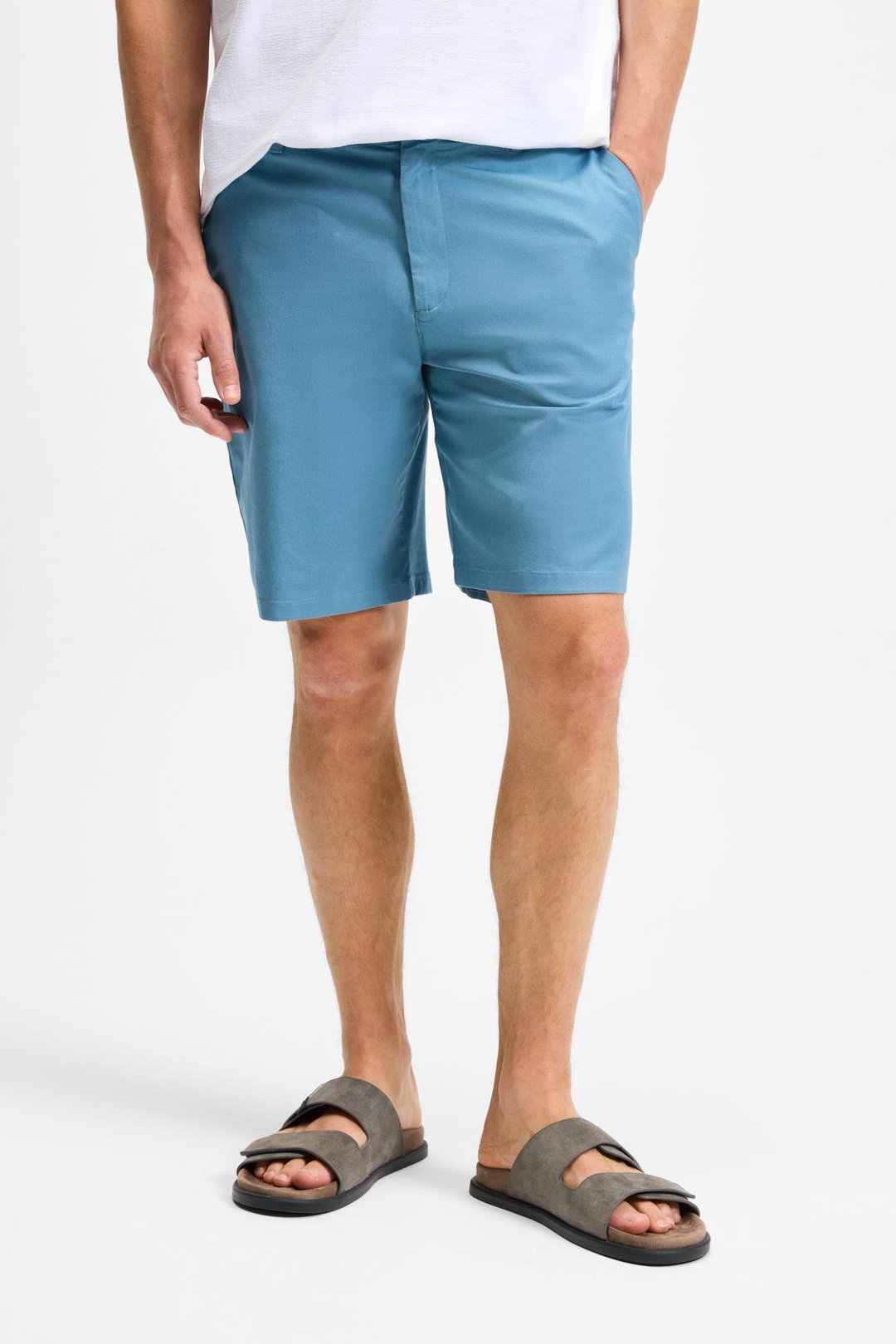 TEEMO Erkek Yanları Cepli Fermuarlı Likralı Slim Fit İndigo Şort