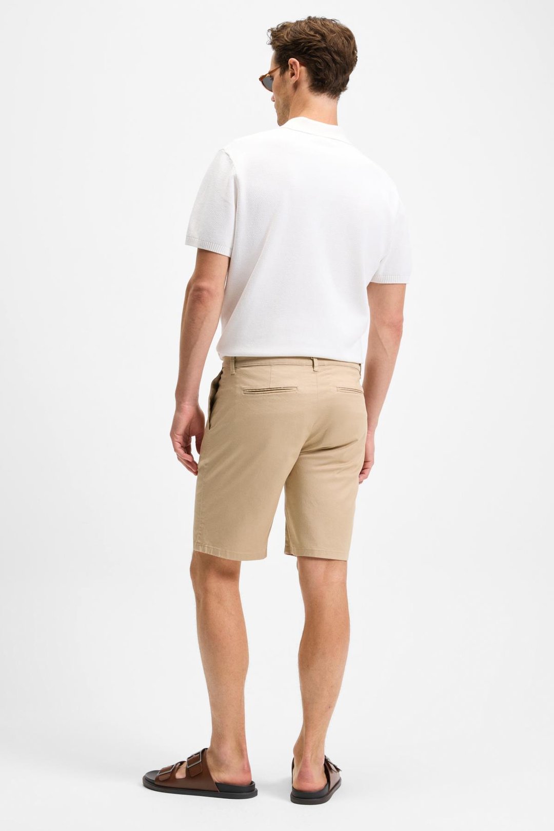 TEEMO Erkek Yanları Cepli Fermuarlı Likralı Slim Fit Bej Şort