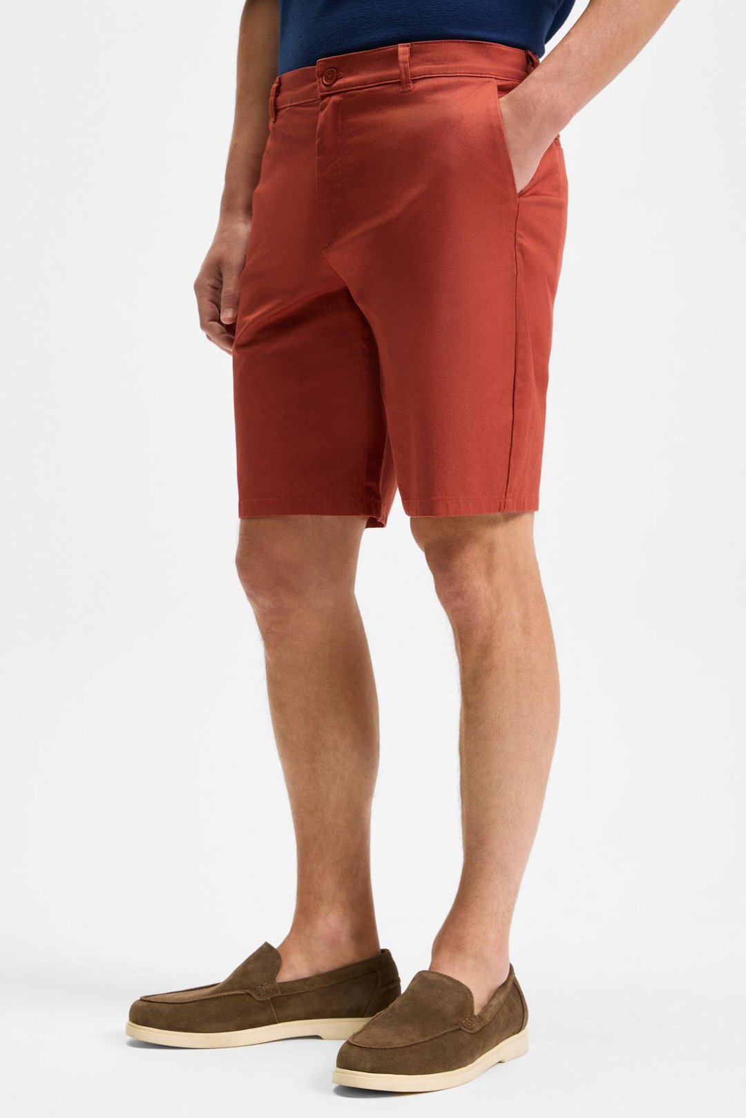 TEEMO Erkek Yanları Cepli Fermuarlı Likralı Slim Fit Kiremit Rengi Şort