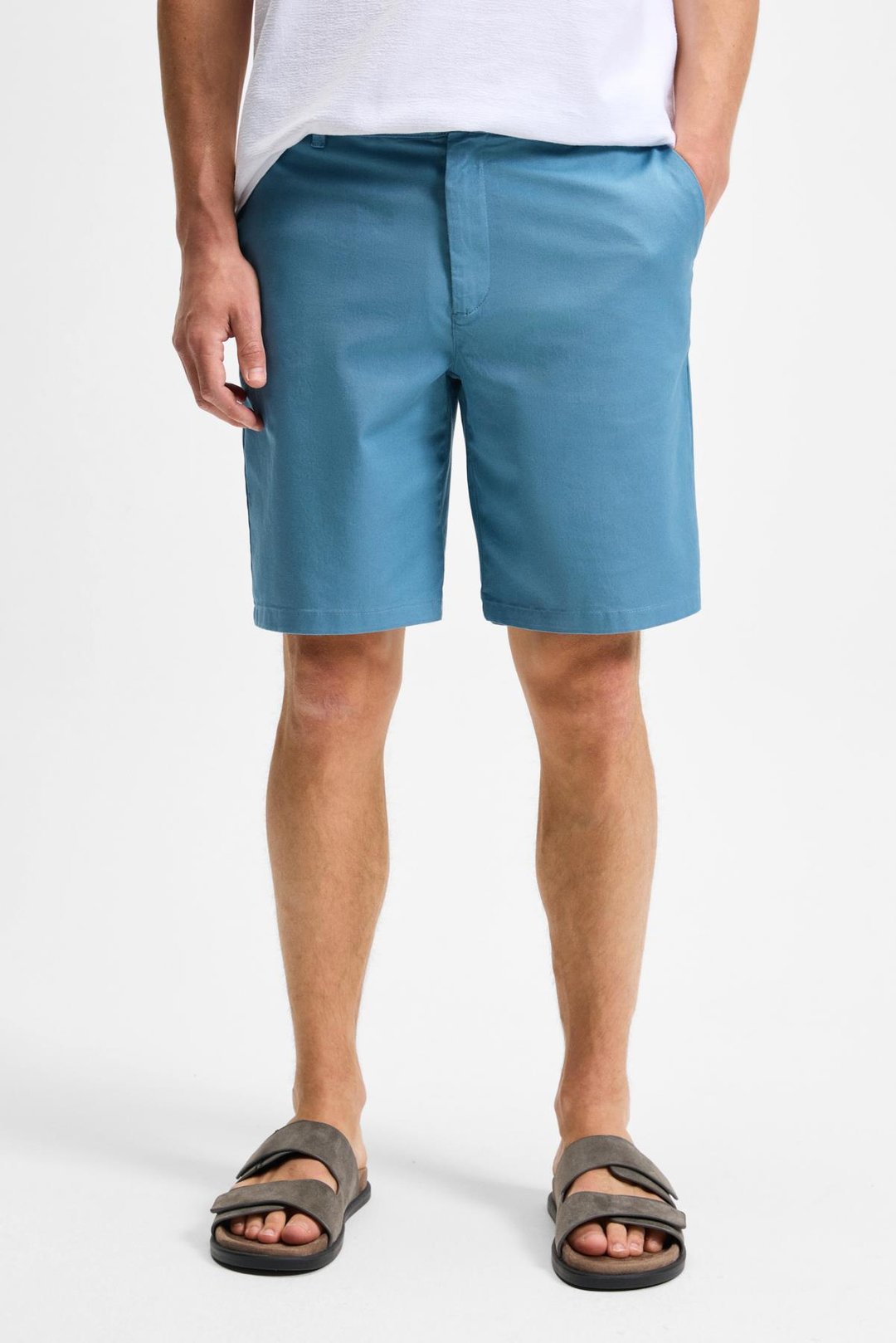 TEEMO Erkek Yanları Cepli Fermuarlı Likralı Slim Fit İndigo Şort