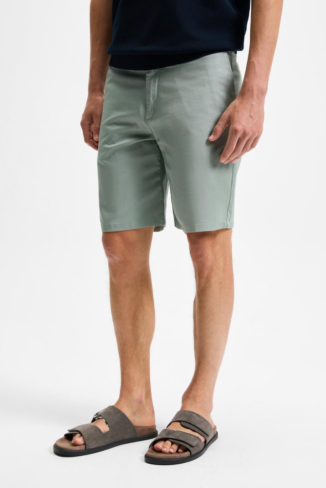 TEEMO Erkek Yanları Cepli Fermuarlı Likralı Slim Fit Yeşil Şort