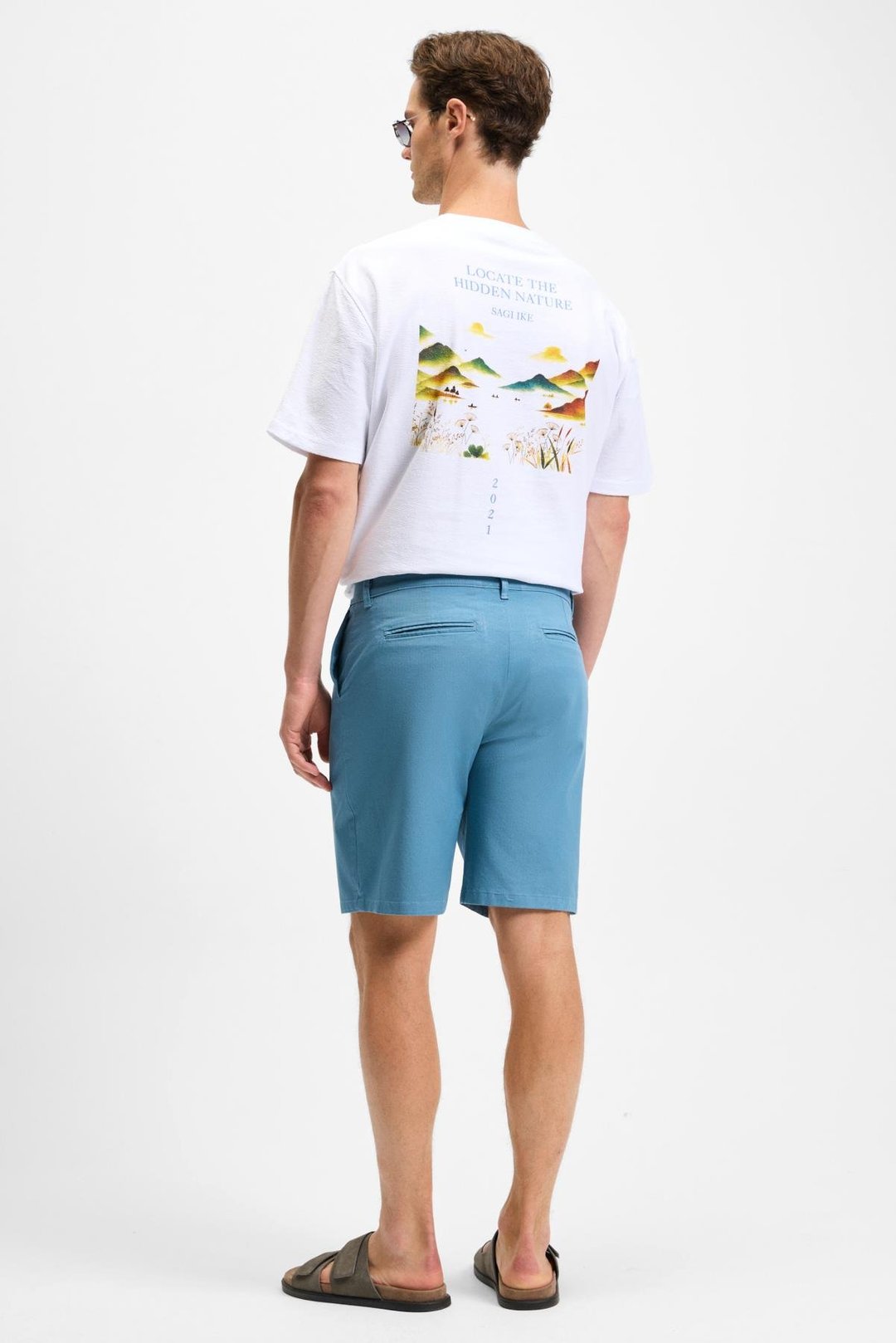 TEEMO Erkek Yanları Cepli Fermuarlı Likralı Slim Fit İndigo Şort