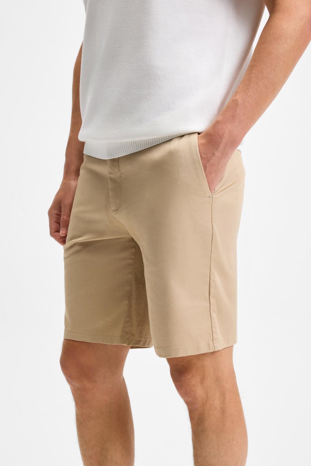 TEEMO Erkek Yanları Cepli Fermuarlı Likralı Slim Fit Bej Şort