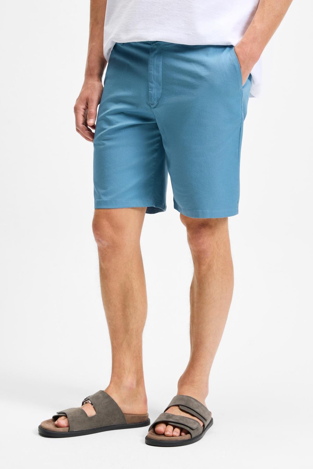 TEEMO Erkek Yanları Cepli Fermuarlı Likralı Slim Fit İndigo Şort