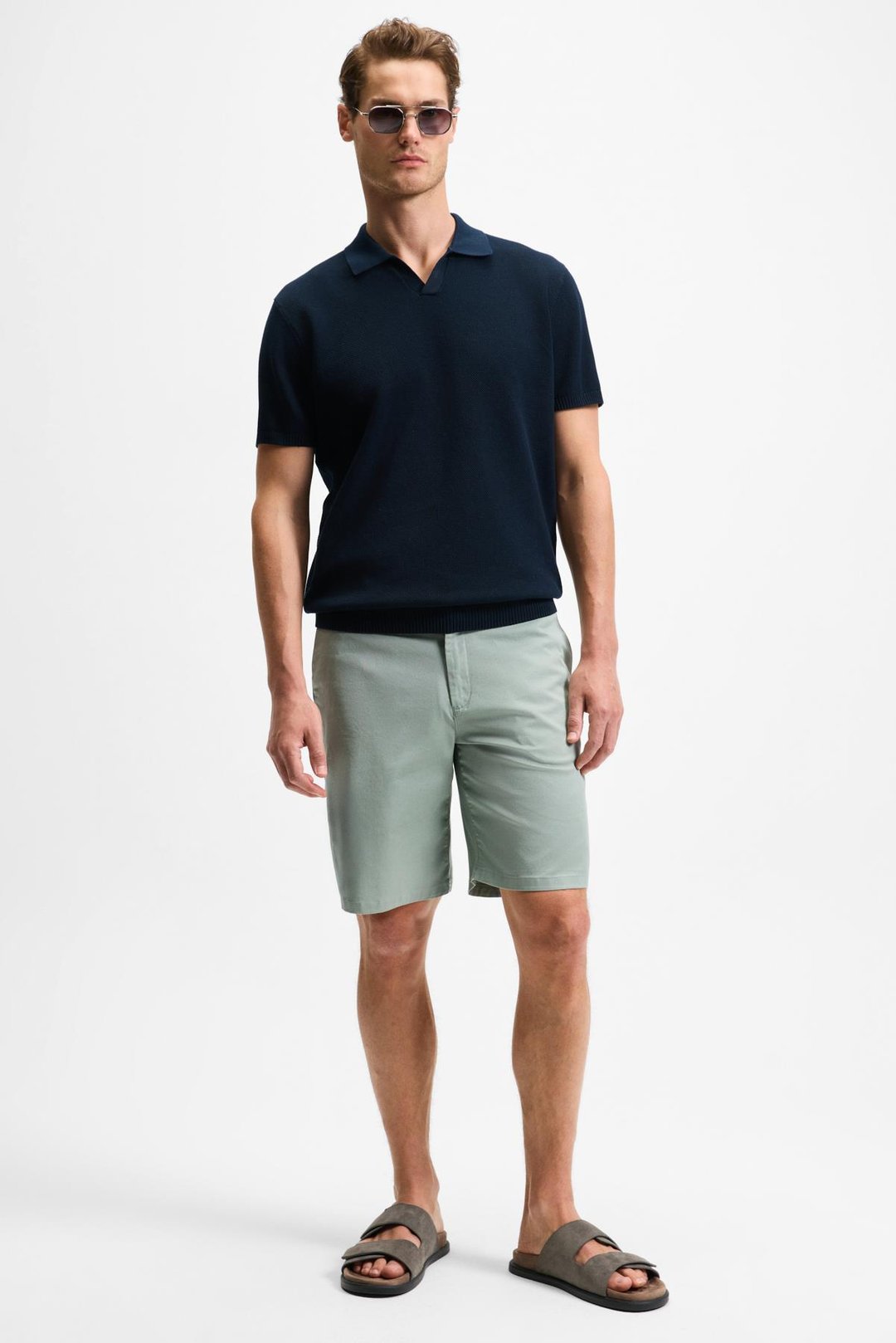 TEEMO Erkek Yanları Cepli Fermuarlı Likralı Slim Fit Yeşil Şort