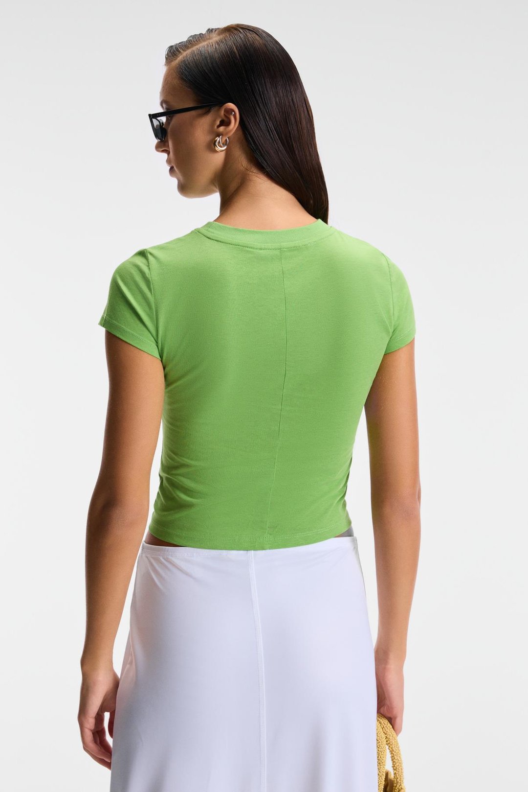 TESSIRA Kadın %100 Pamuk Bisiklet Yaka Baskılı Slim Fit Yeşil T-Shirt