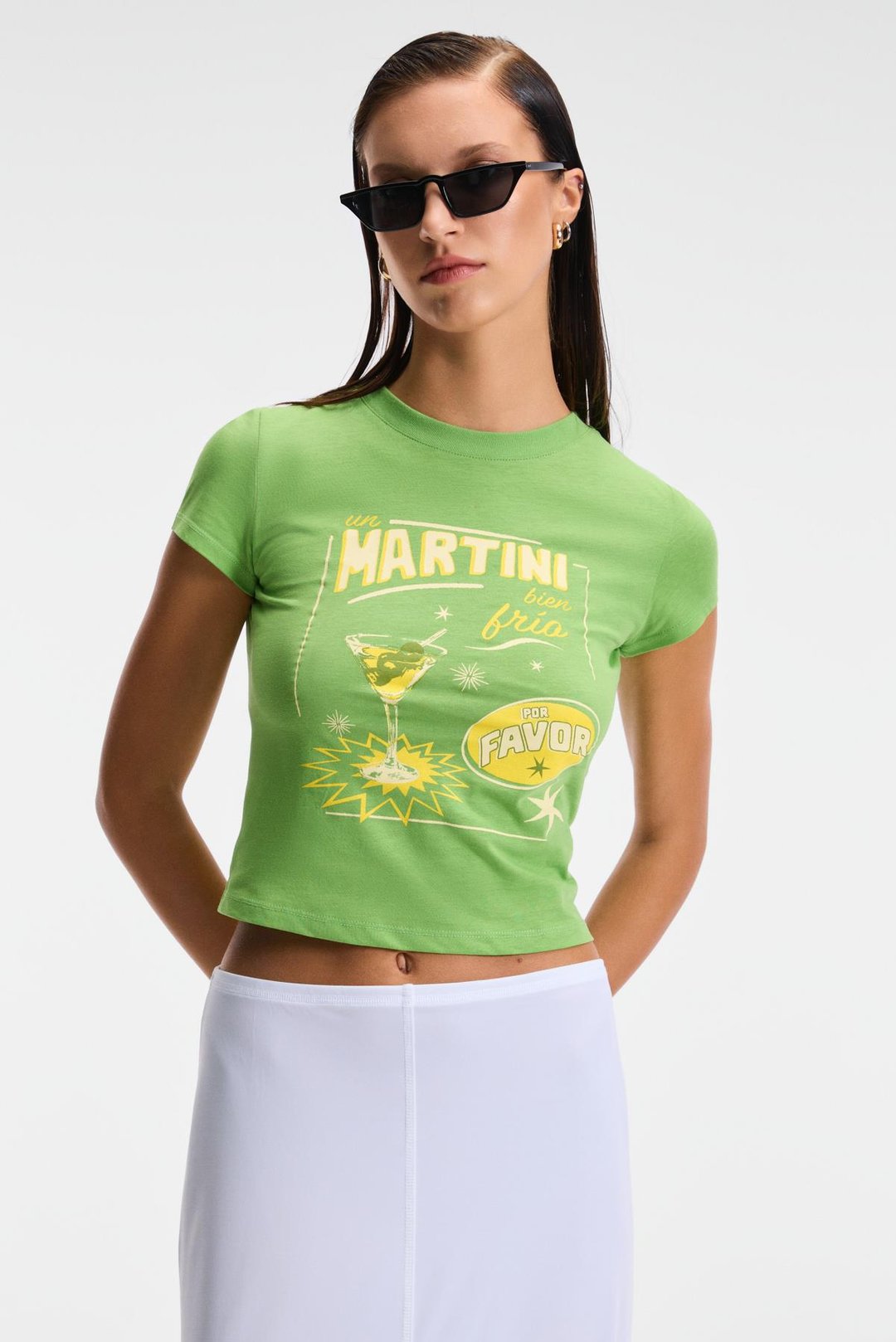 TESSIRA Kadın %100 Pamuk Bisiklet Yaka Baskılı Slim Fit Yeşil T-Shirt