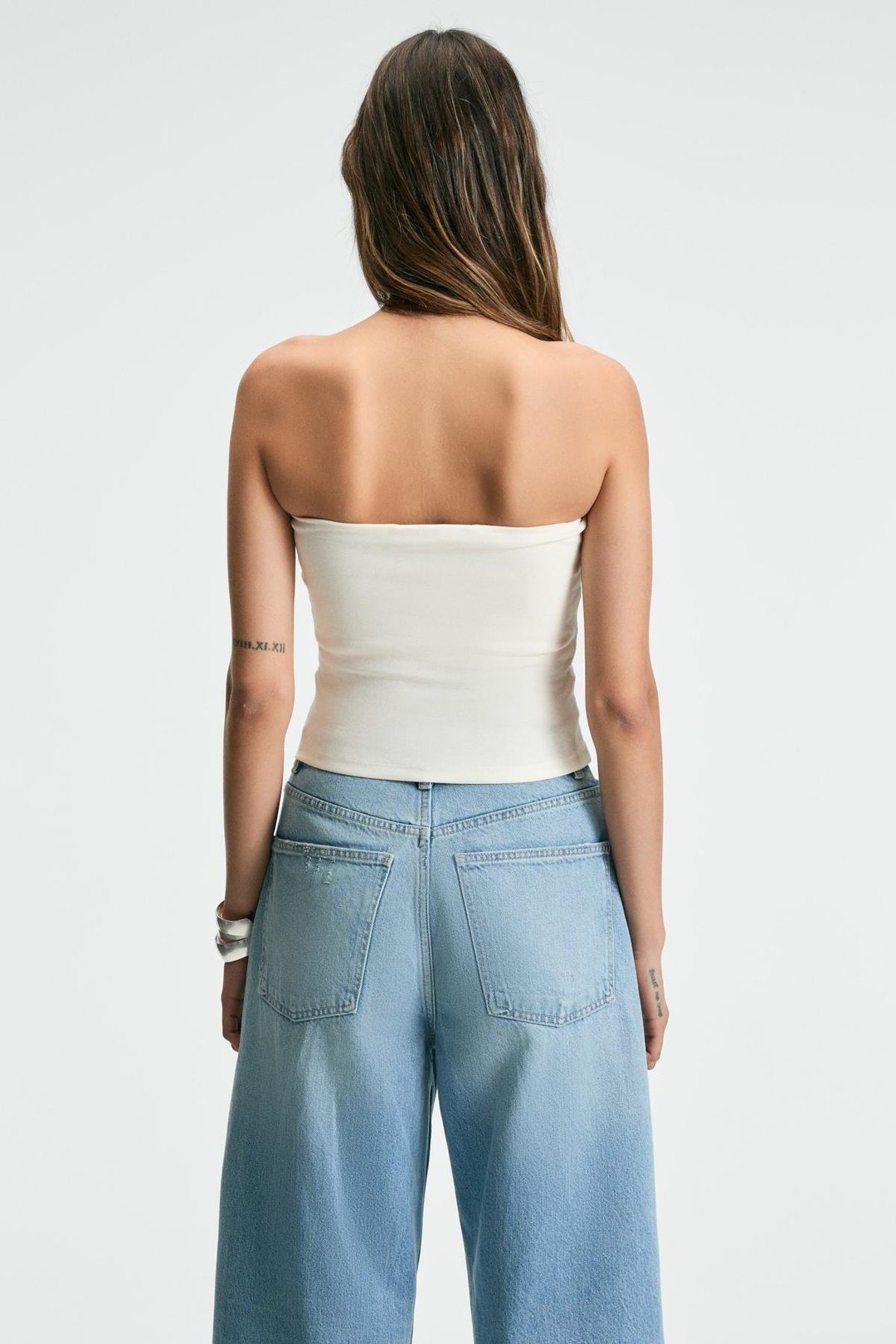 TIRAE Kadın Straplez Önü Baskılı Slim Ekru Büstiyer