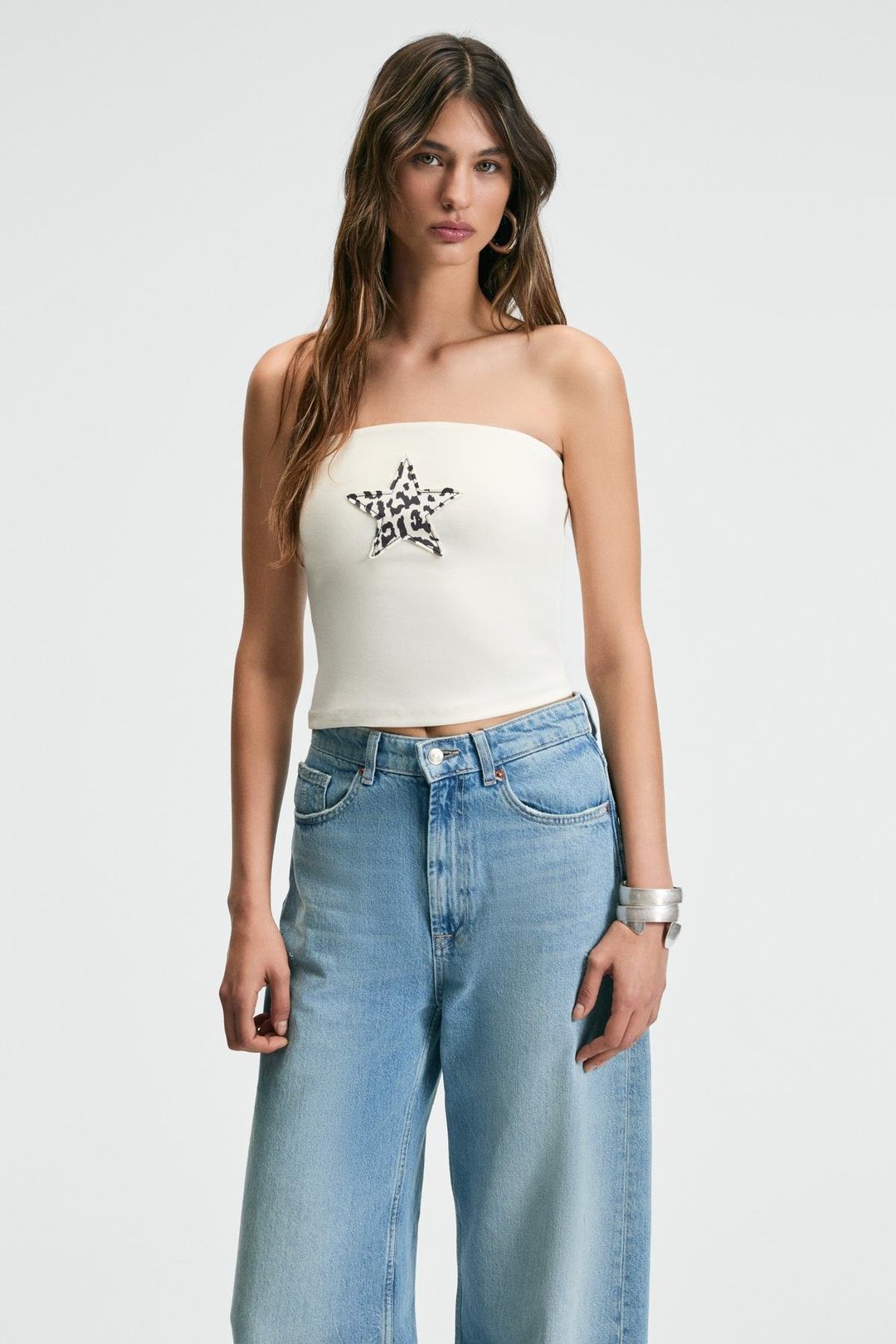 TIRAE Kadın Straplez Önü Baskılı Slim Ekru Büstiyer