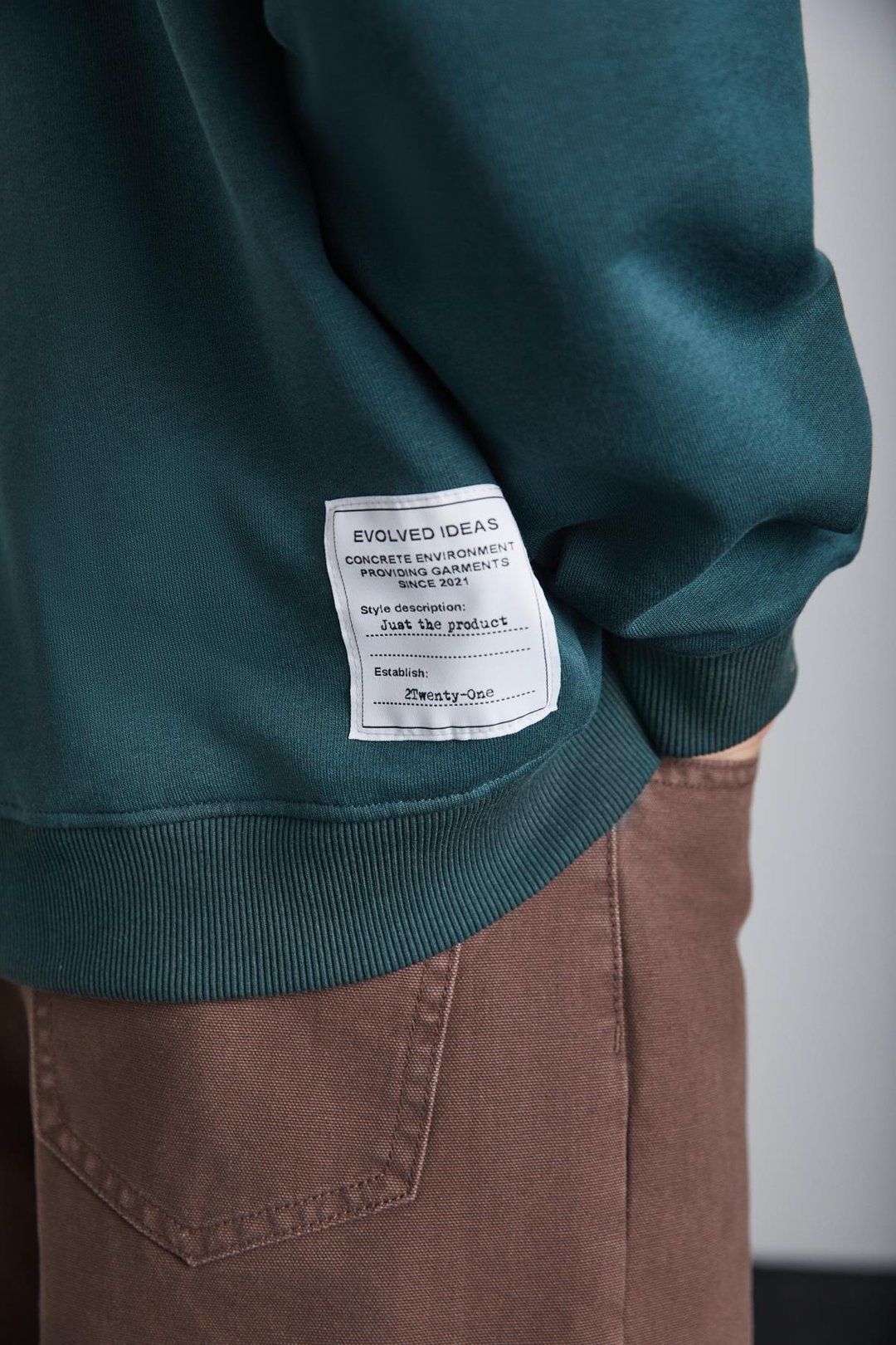 TOKYO Erkek İçi Polarlı Yumuşacık Arka Etiket Detaylı Bisiklet Yaka Oversize Koyu Yeşil Sweatshirt