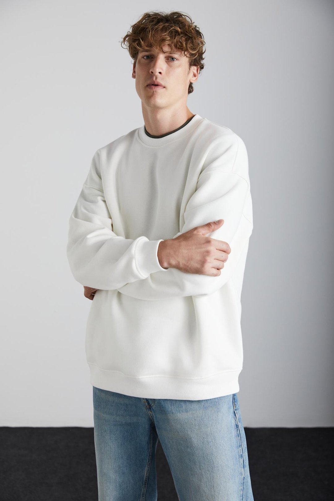 TOKYO Relaxed Oversize Ekru Tekli Sweatshirt