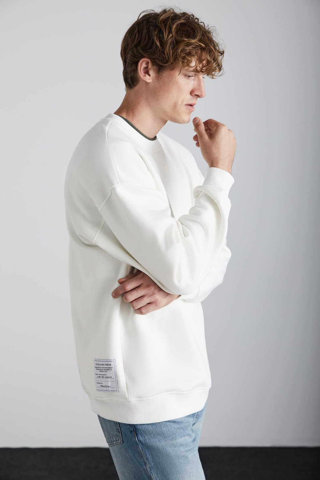 TOKYO Relaxed Oversize Ekru Tekli Sweatshirt