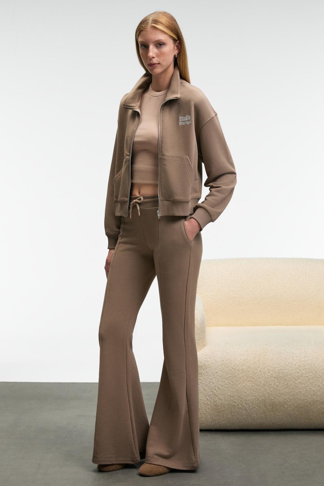 TORINA Kadın Nakış Detaylı Fermuarlı Çift Cepli Relax Vizon Ceket