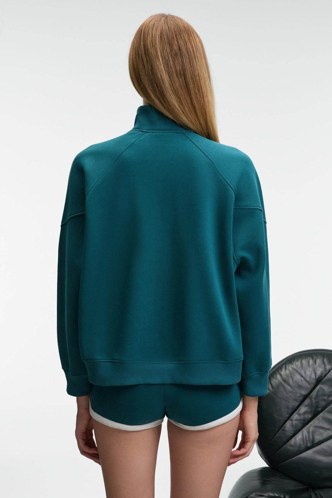 TORMENTA Kadın Nakışlı Fermuarlı Dik Yaka Çift Cepli Reglan Kol Koyu Turkuaz Sweatshirt