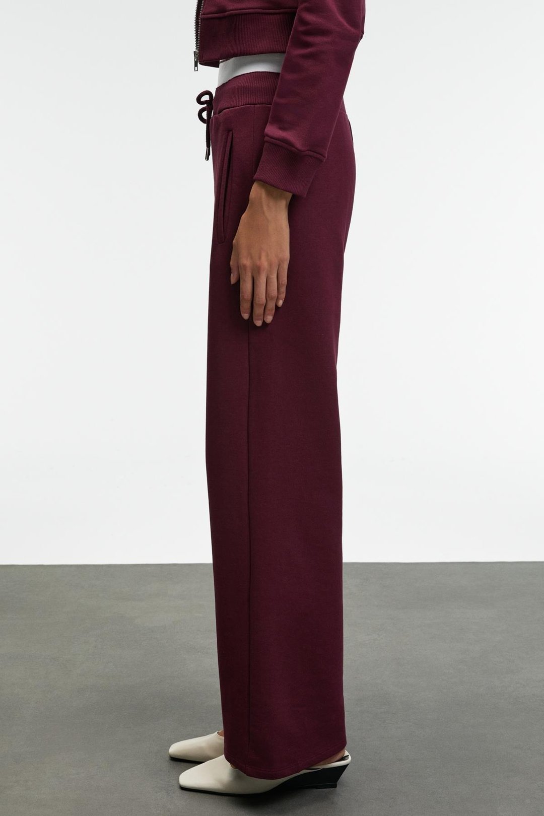 TOVELLE Kadın Beli Ekstra Lastikli Çift Cepli Geniş Paçalı Bordo Eşofman Altı