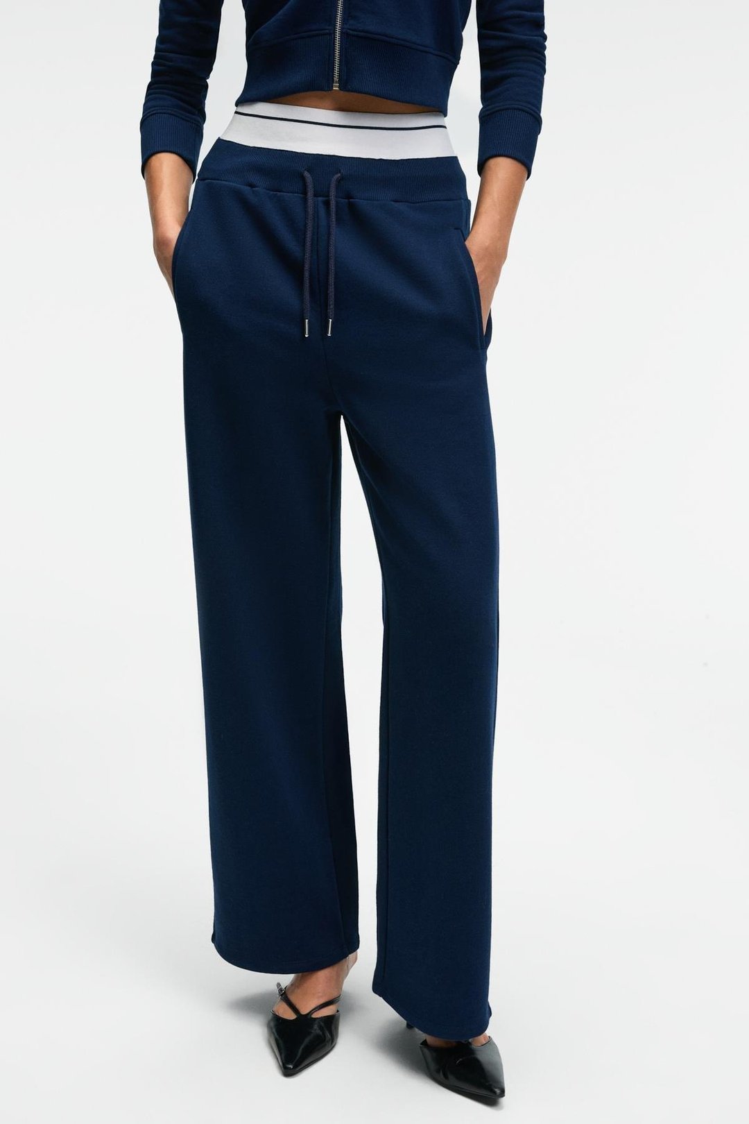 TOVELLE Kadın Beli Ekstra Lastikli Çift Cepli Geniş Paçalı Lacivert Eşofman Altı