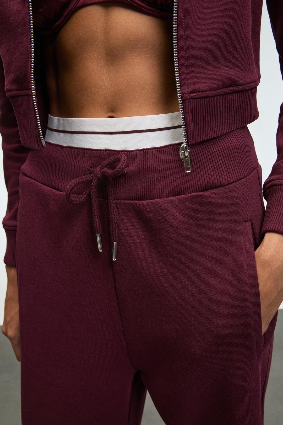 TOVELLE Kadın Beli Ekstra Lastikli Çift Cepli Geniş Paçalı Bordo Eşofman Altı