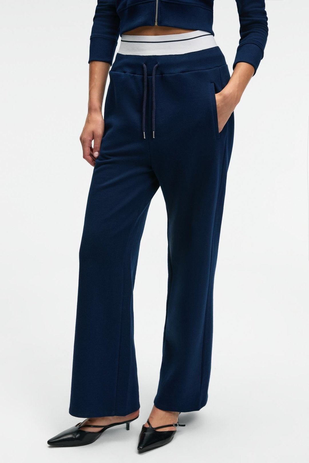 TOVELLE Kadın Beli Ekstra Lastikli Çift Cepli Geniş Paçalı Lacivert Eşofman Altı