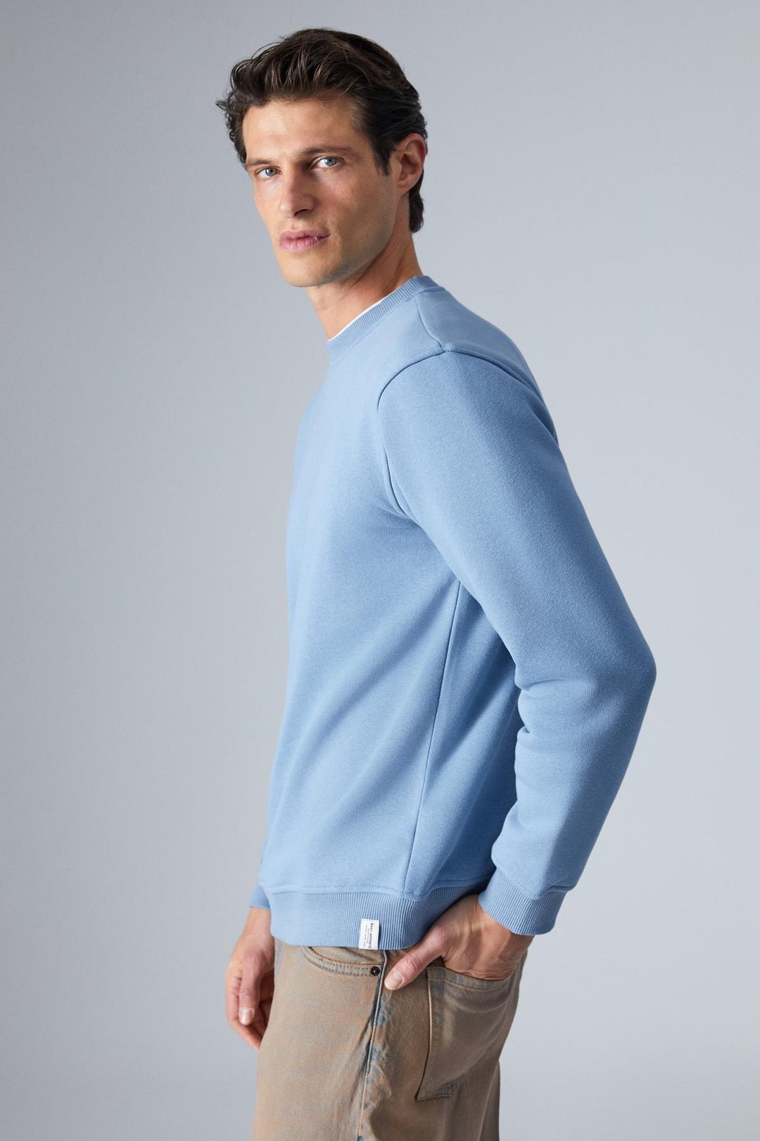 TRAVIS Erkek Organik Kumaşlı Yumuşacık Regular Fit Yuvarlak Yakalı Koyu Mavi Sweatshirt