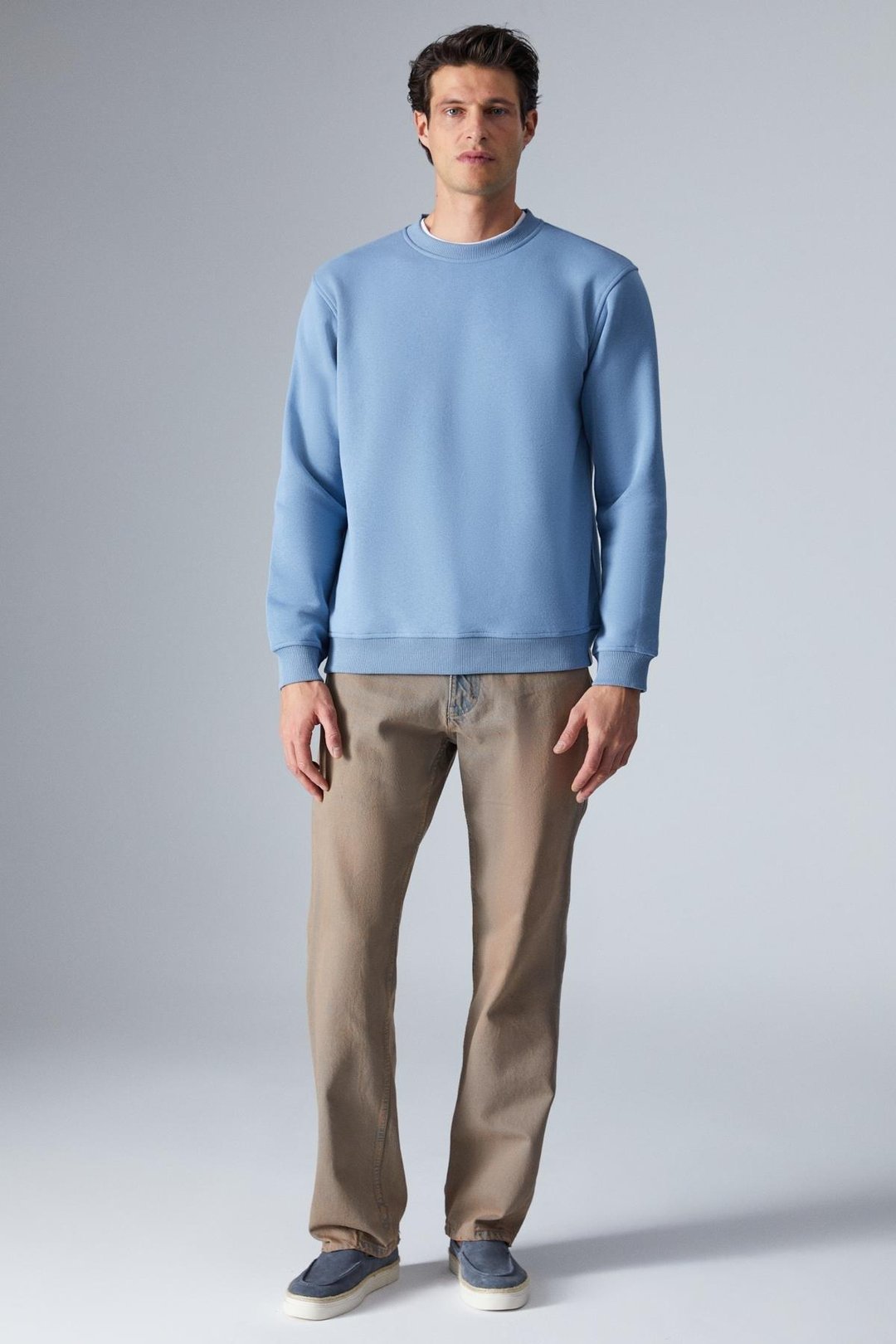 TRAVIS Erkek Organik Kumaşlı Yumuşacık Regular Fit Yuvarlak Yakalı Koyu Mavi Sweatshirt