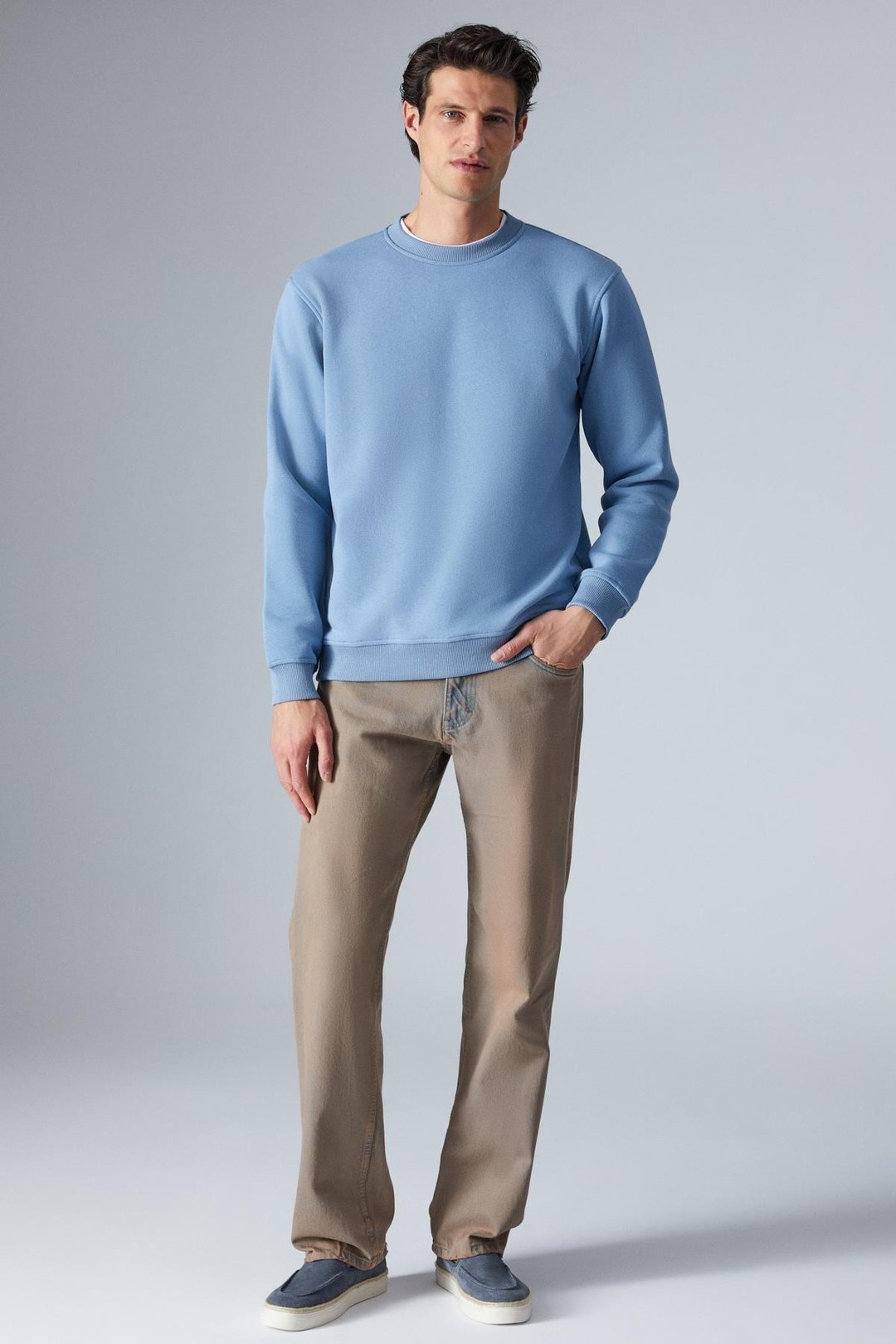 TRAVIS Erkek Organik Kumaşlı Yumuşacık Regular Fit Yuvarlak Yakalı Koyu Mavi Sweatshirt