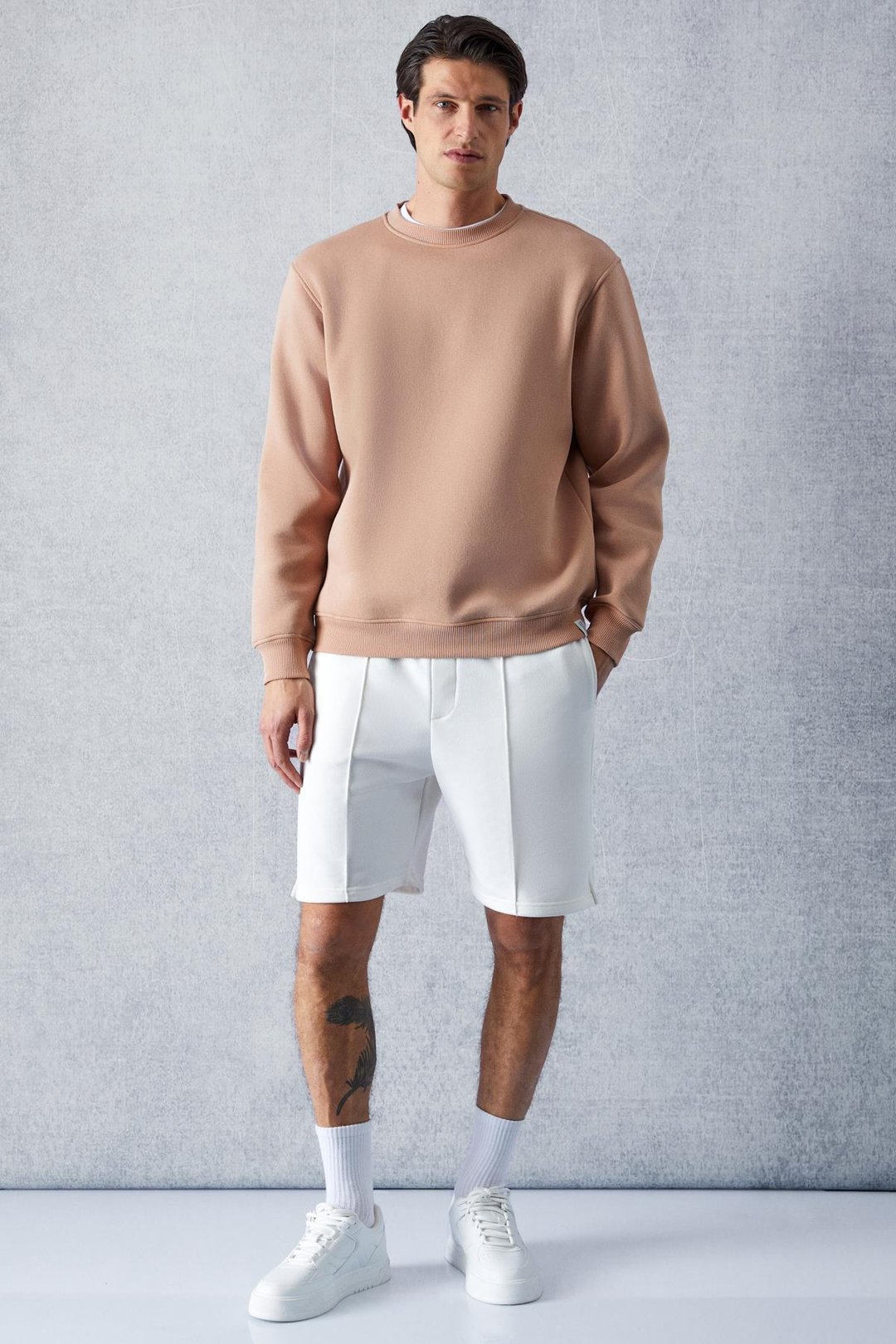 TRAVIS Erkek Organik Kumaşlı Yumuşacık Regular Fit Yuvarlak Yakalı Bej Sweatshirt