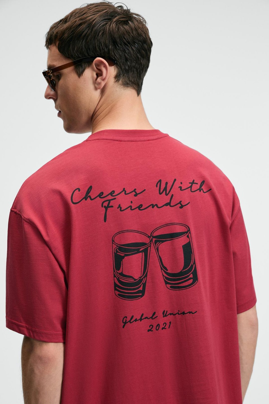 TREAT Erkek Oversize %100 Pamuk Baskılı Yuvarlık Yaka Kırmızı T-Shirt