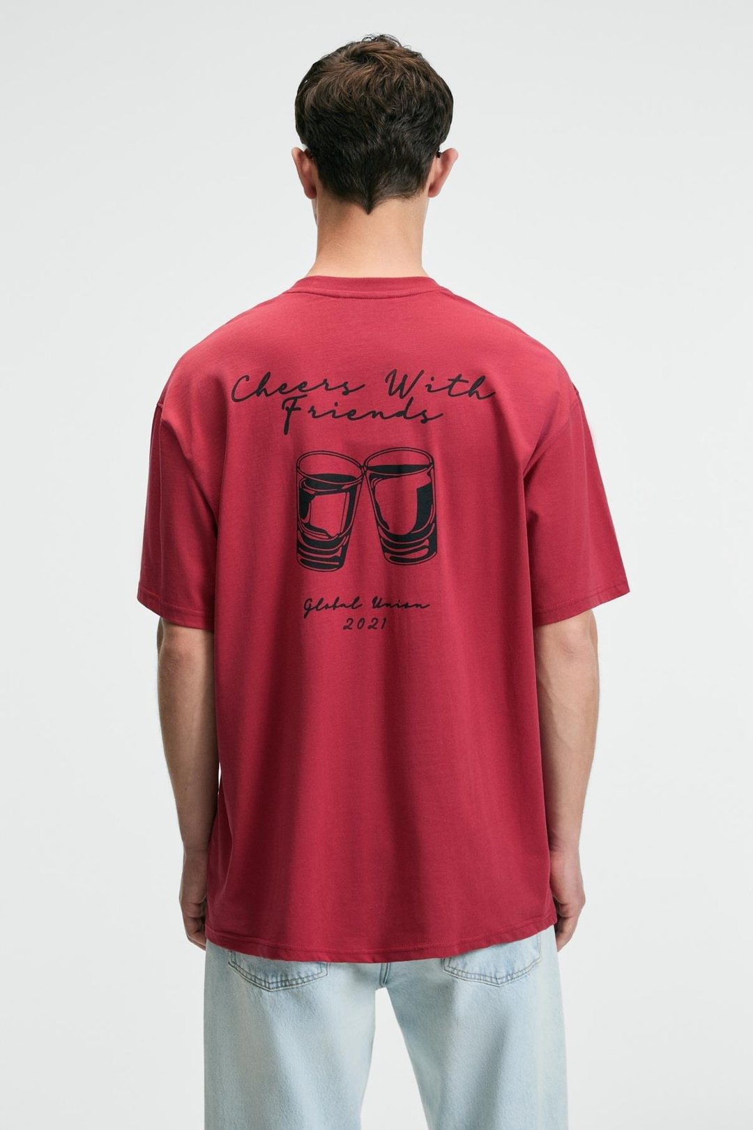 TREAT Erkek Oversize %100 Pamuk Baskılı Yuvarlık Yaka Kırmızı T-Shirt