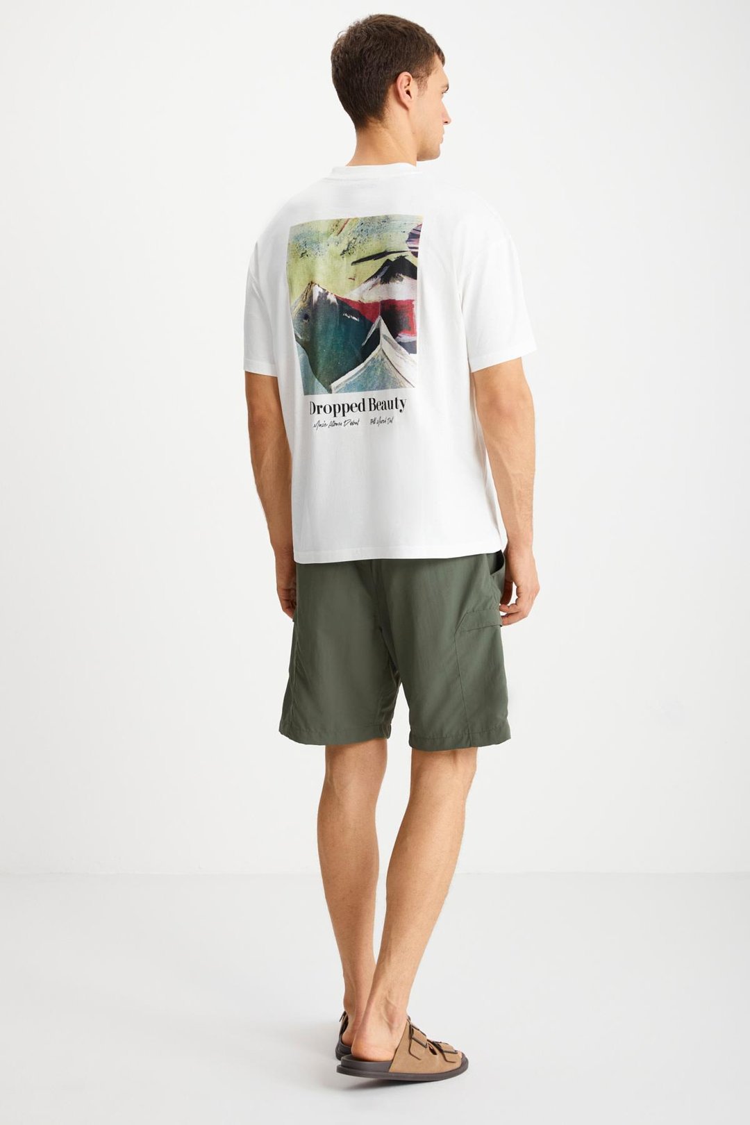 TRENTON Basic Regular Ekru Tekli T-Shirt